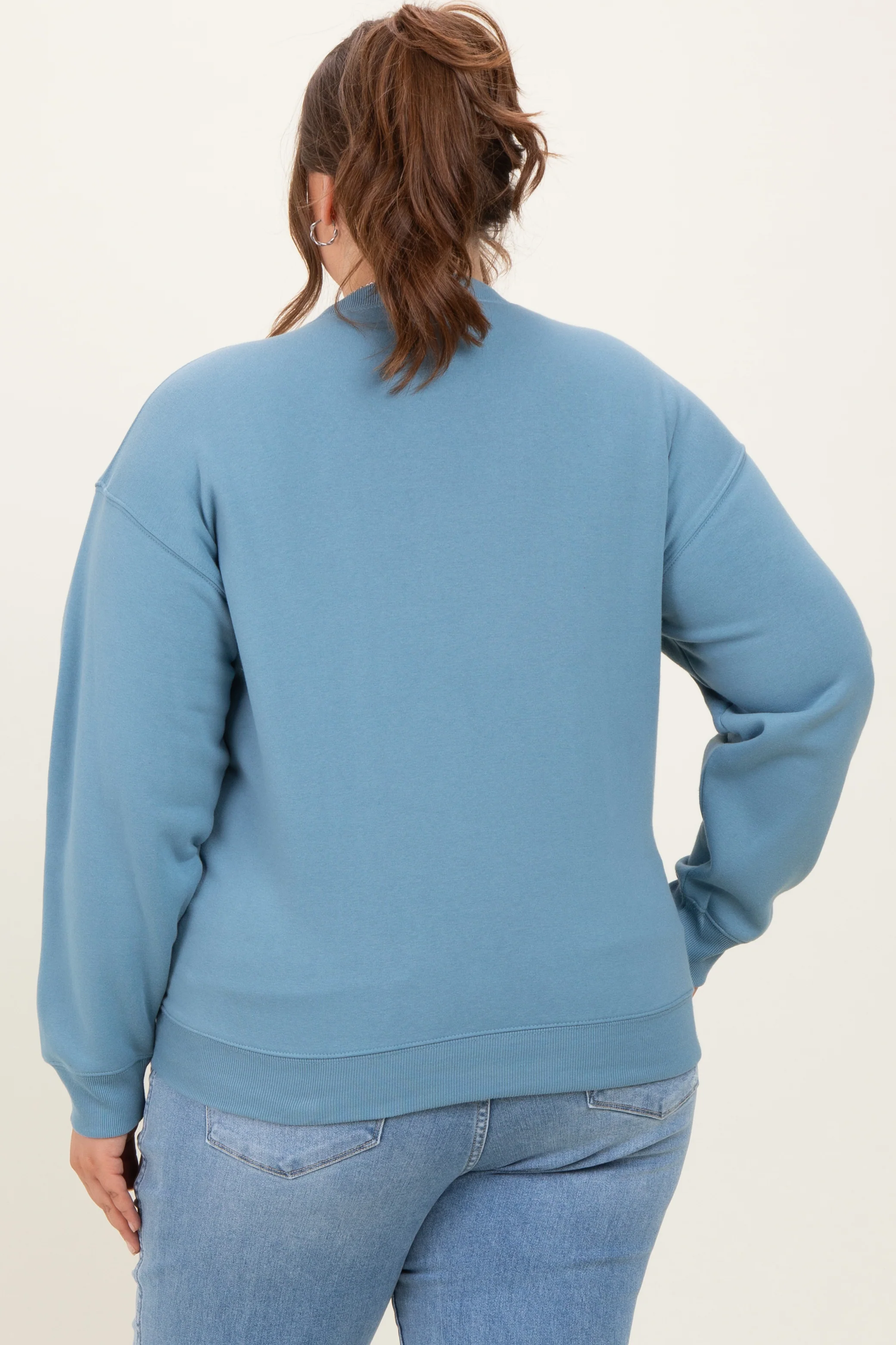 Blue Basic Fleece Crewneck Maternity Sweatshirt - Image 4