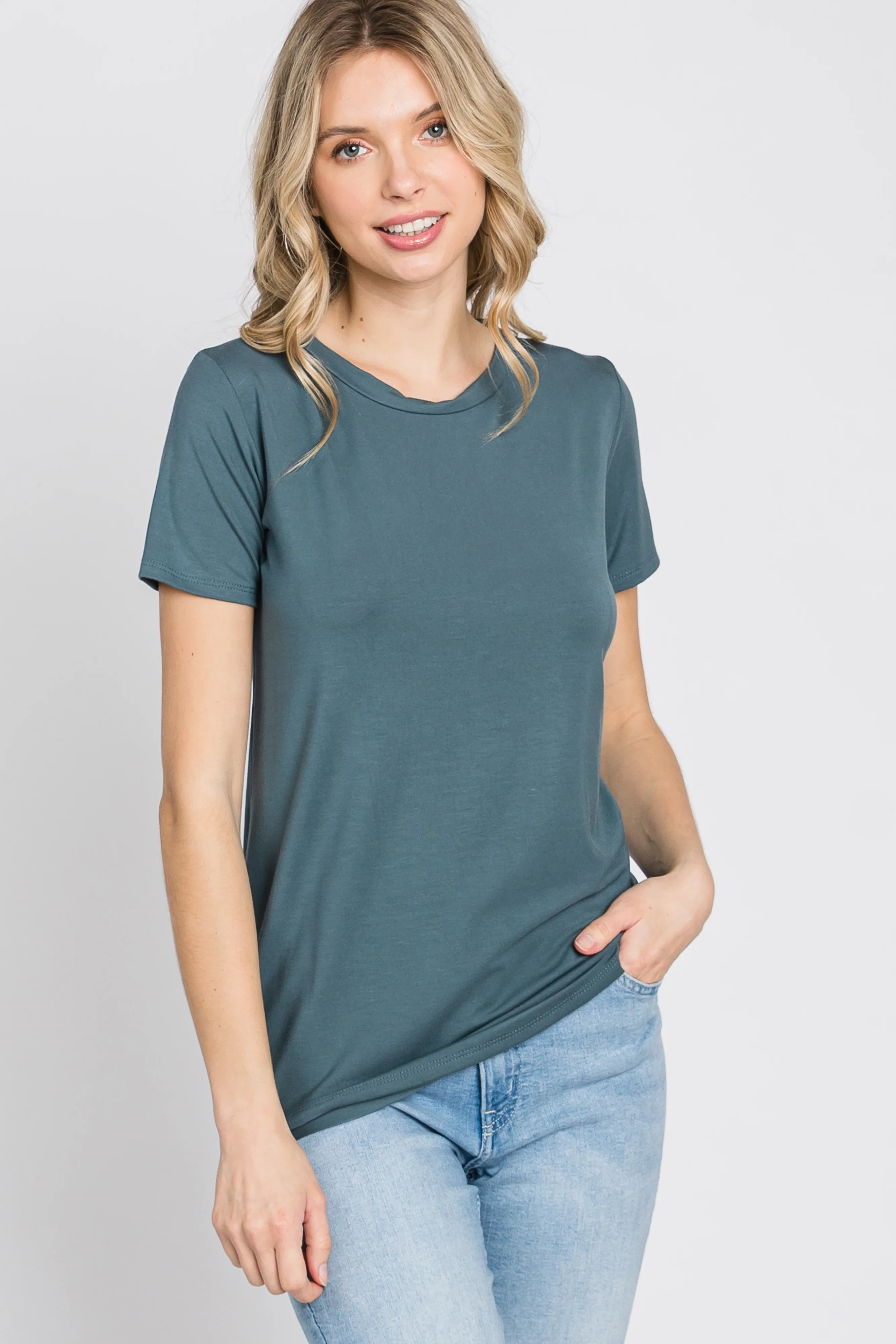 Blue Basic Short Sleeve Top - Image 10