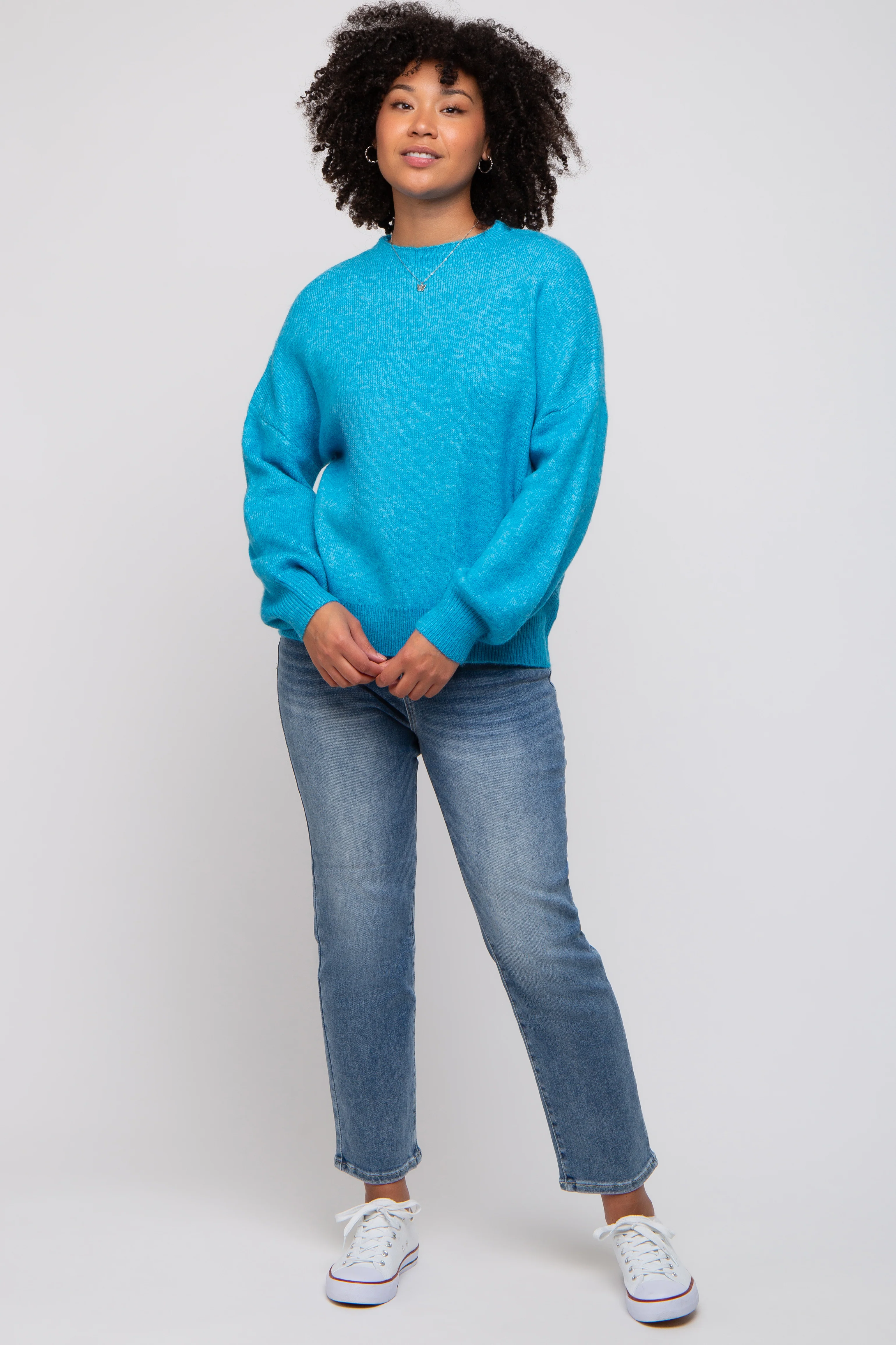 Blue Bubble Sleeve Sweater - Image 4