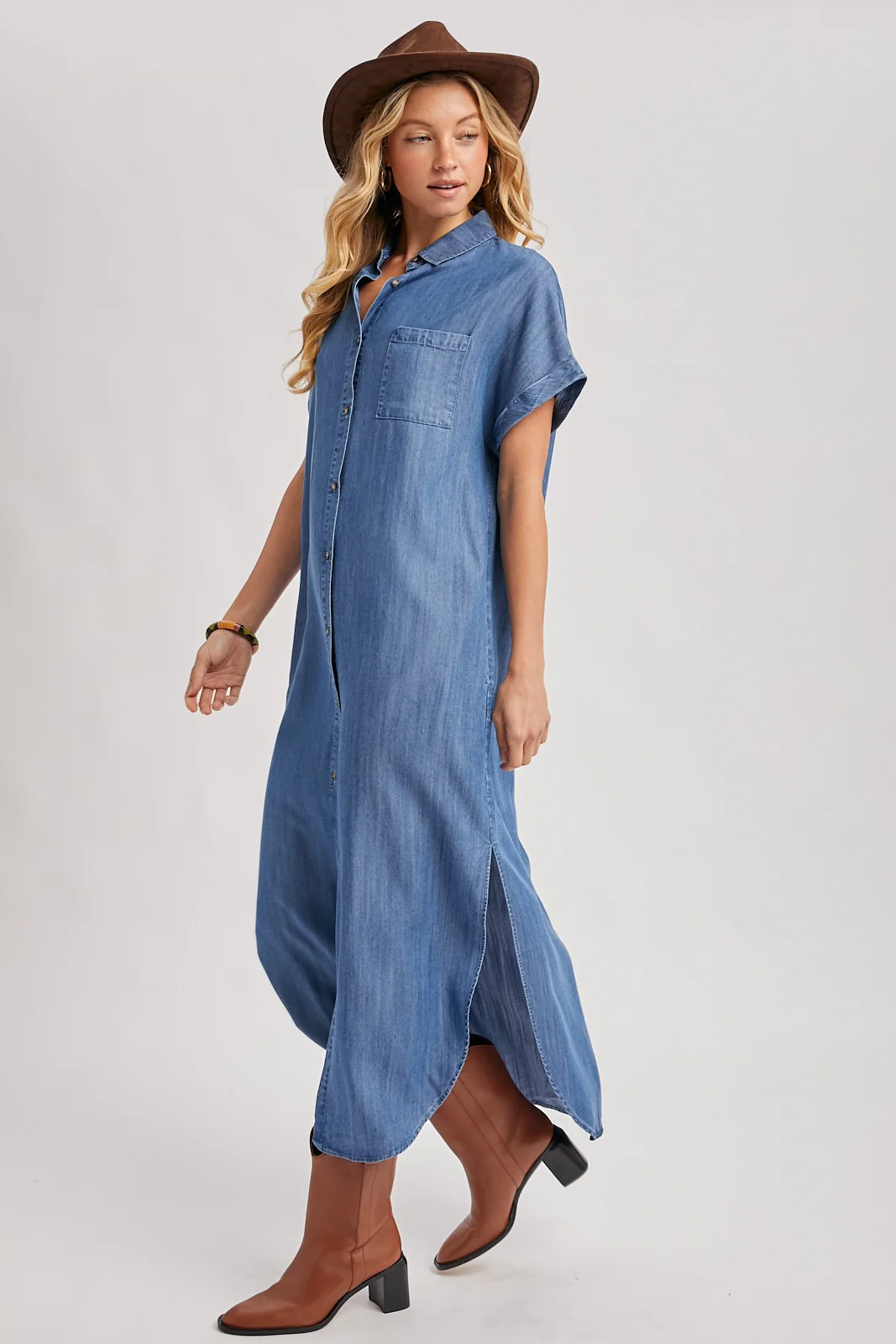 Blue Chambray Button Down Shirt Dress