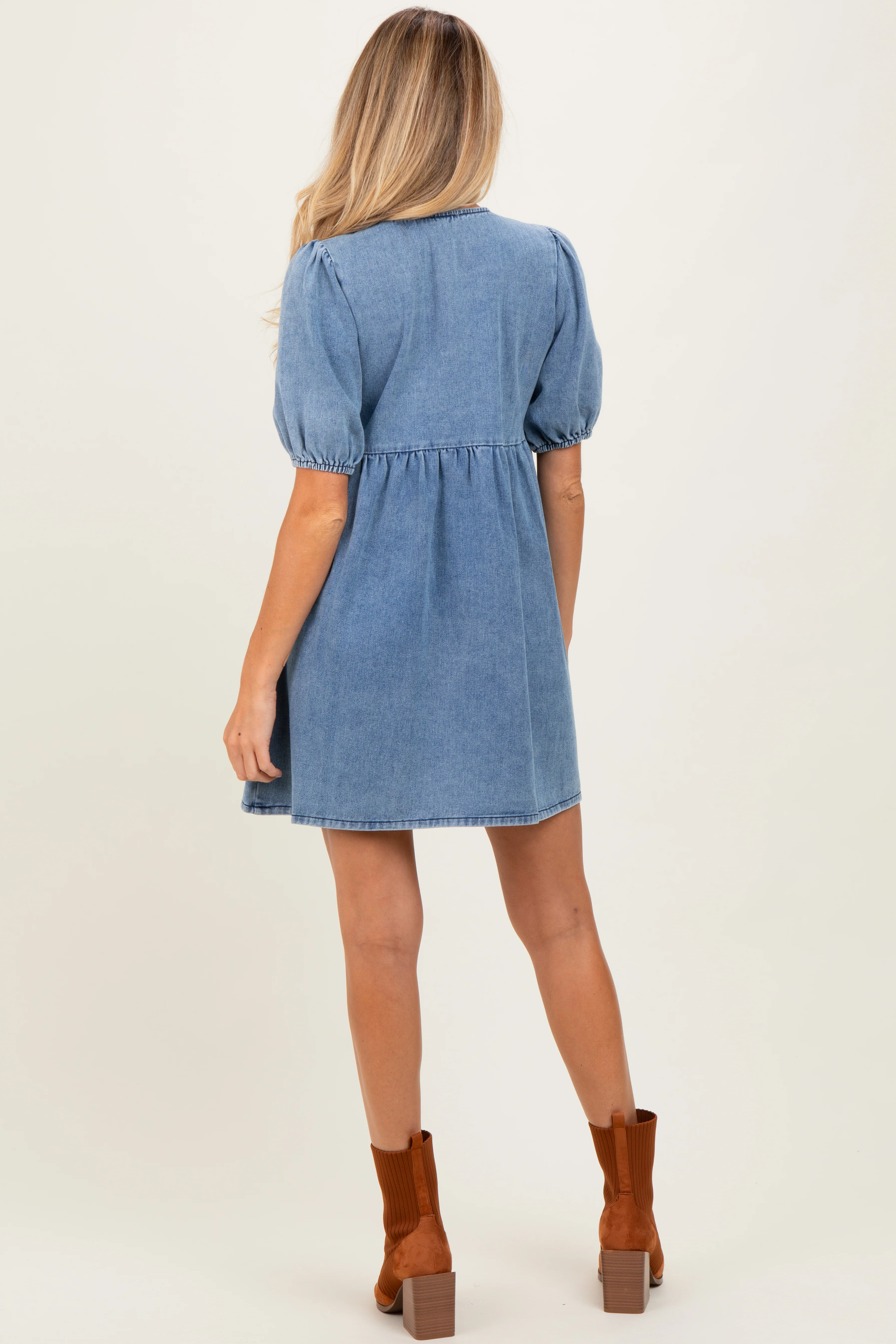 Blue Chambray Double Front Tie Maternity Dress - Image 3