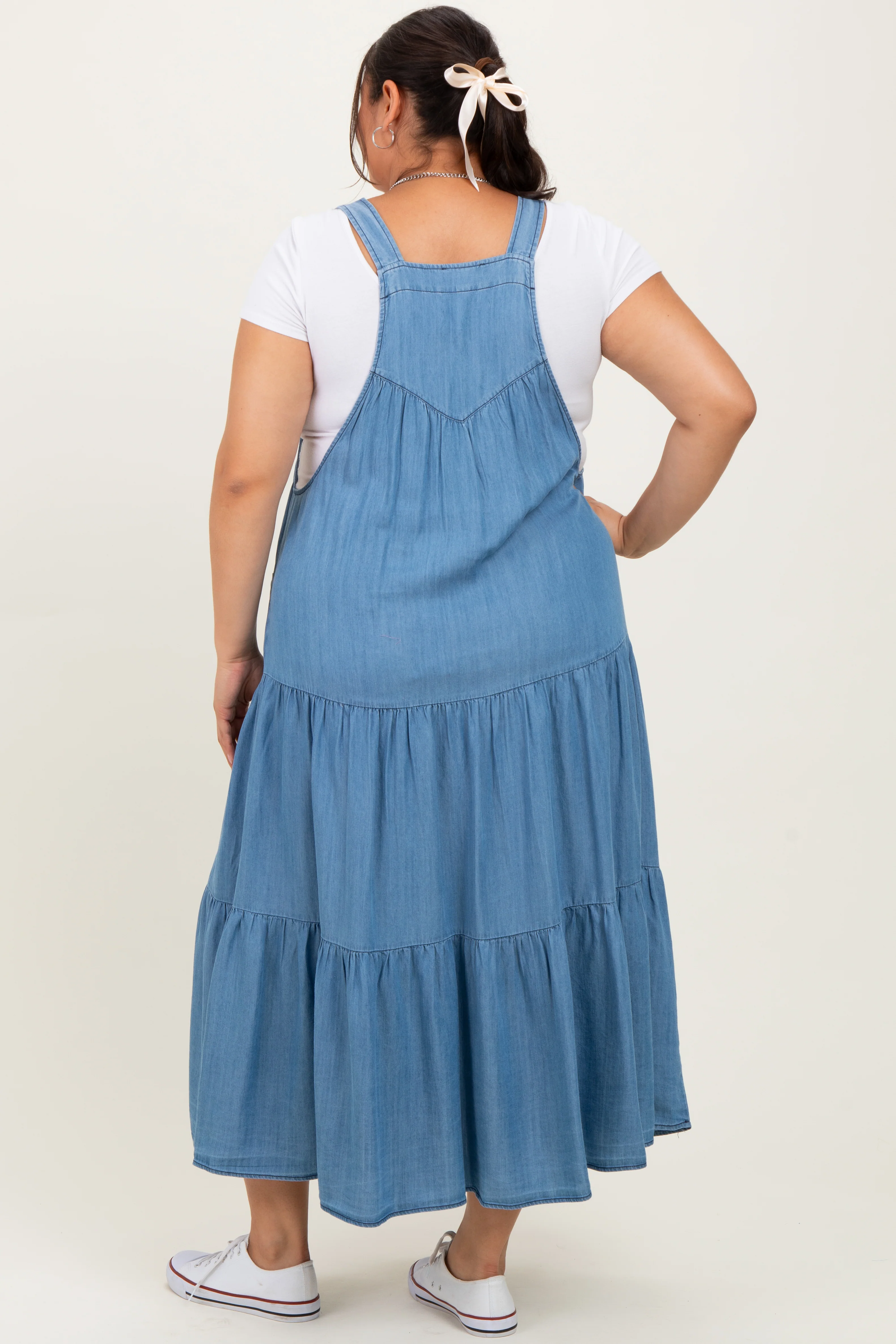 Blue Chambray Overall Tiered Plus Midi Dress - Image 4