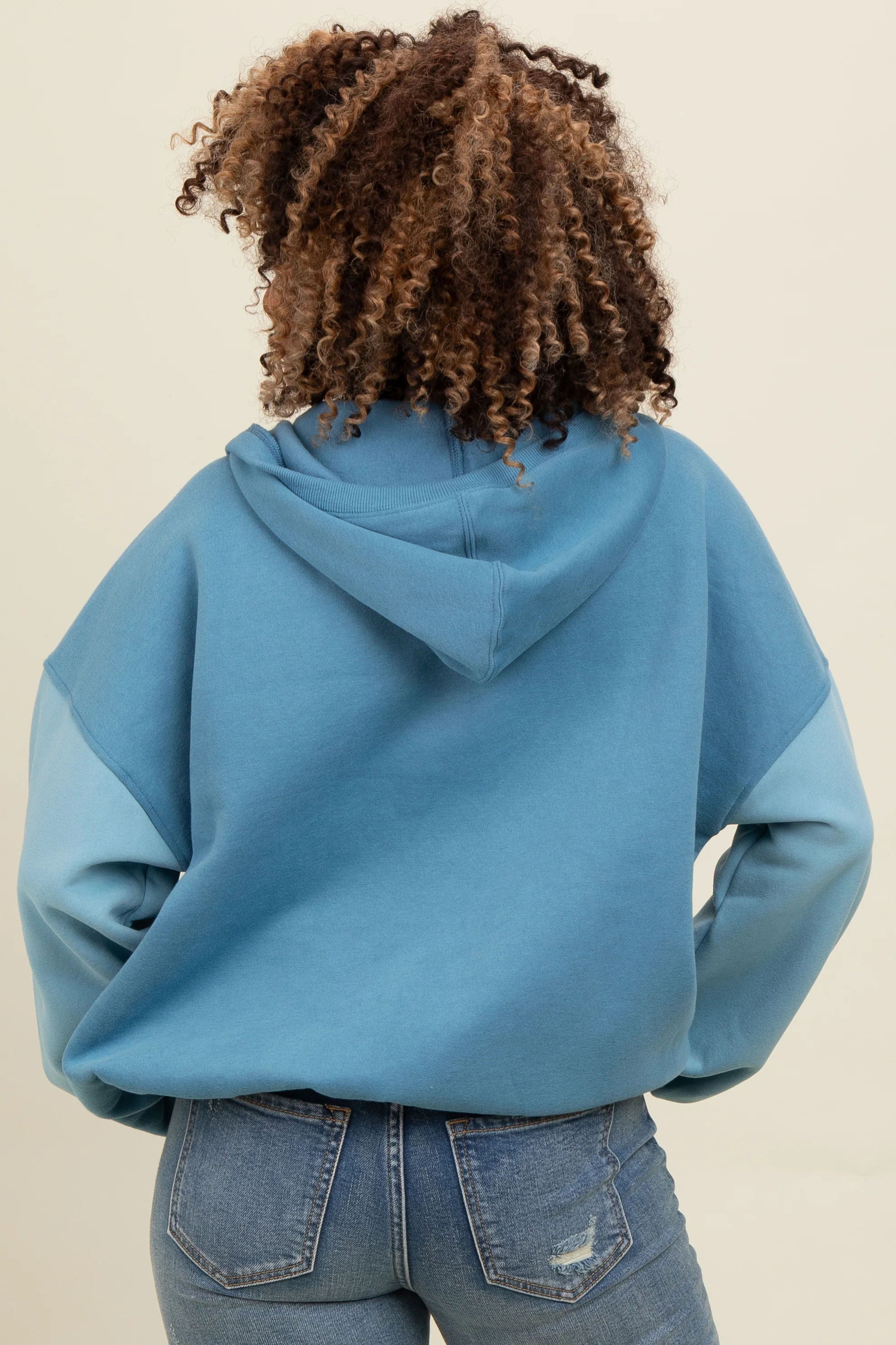 Blue Colorblock Half Zip Hoodie - Image 4