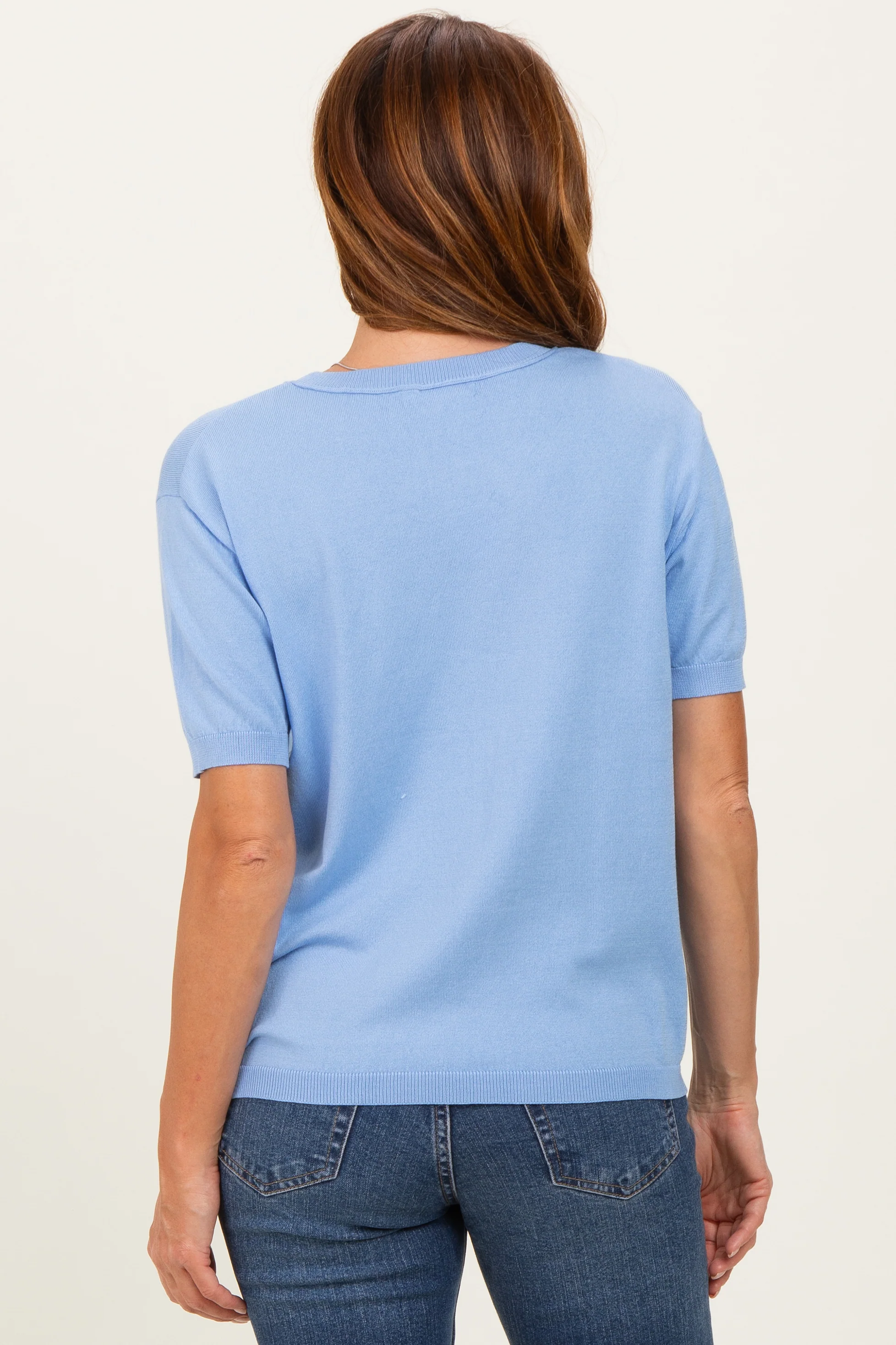 Blue Crew Neck Solid Sweater - Image 4