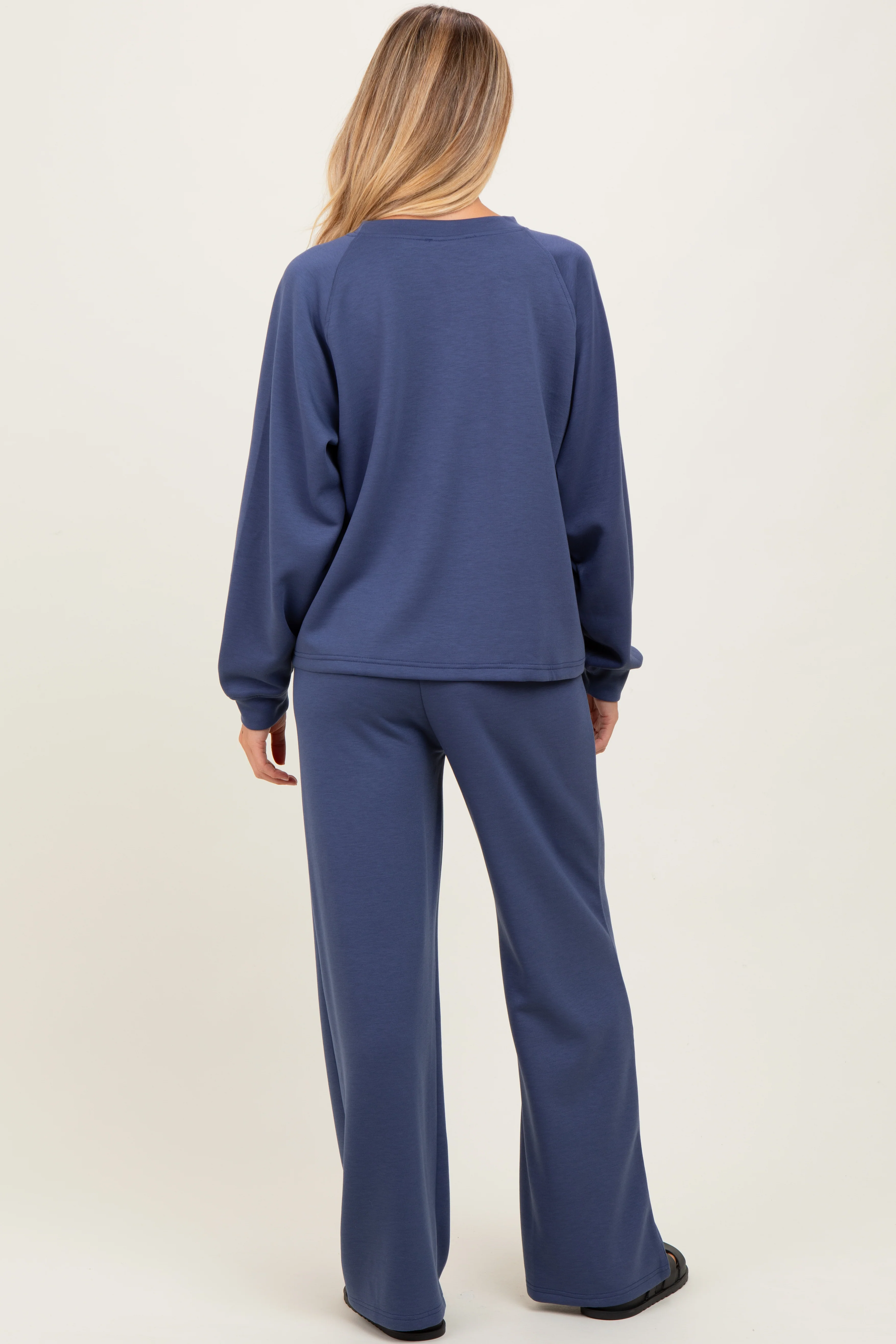 Blue Crewneck Pullover Pant Maternity Set - Image 4