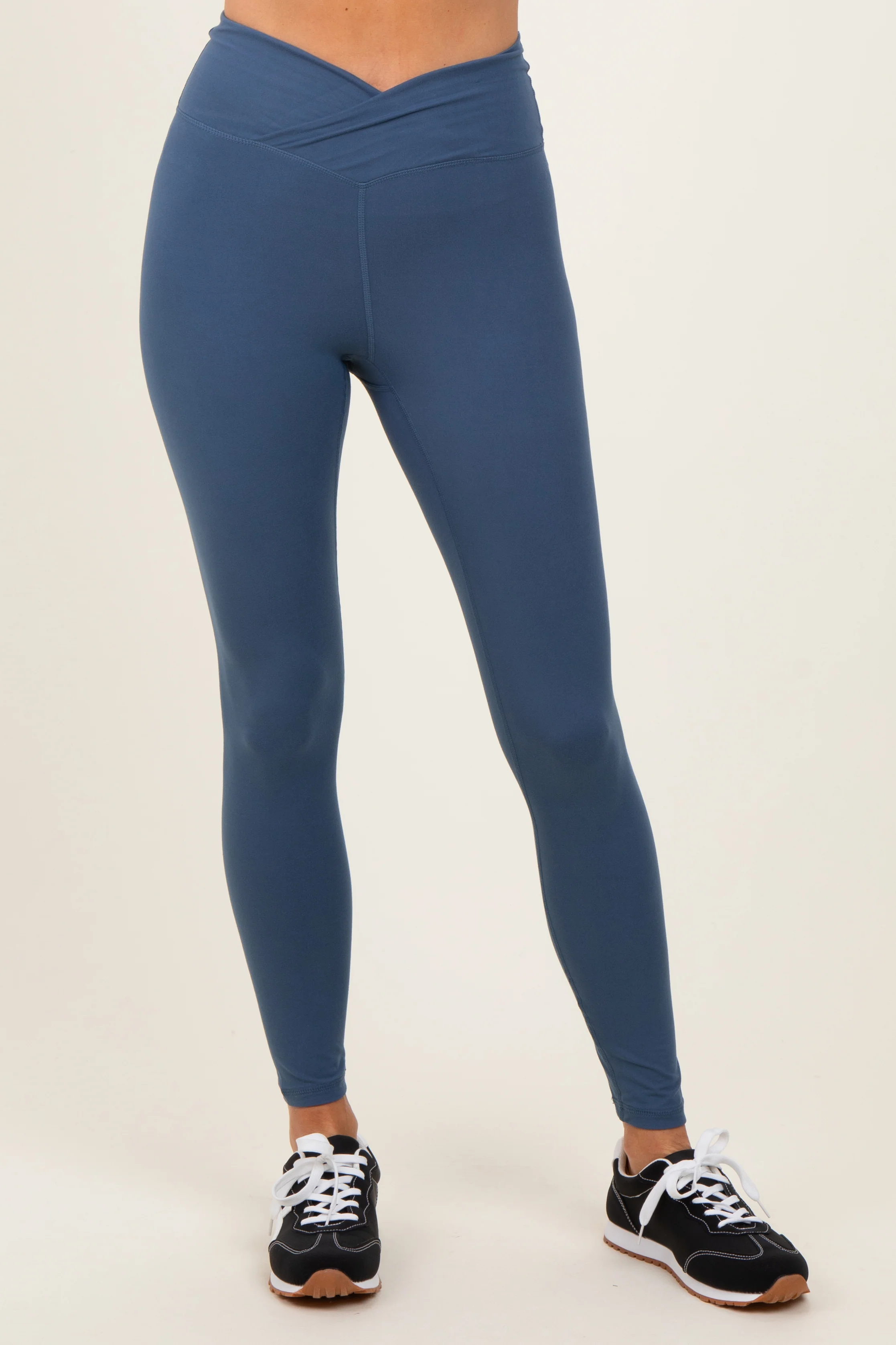 Blue Crossover Waistline Leggings - Image 3