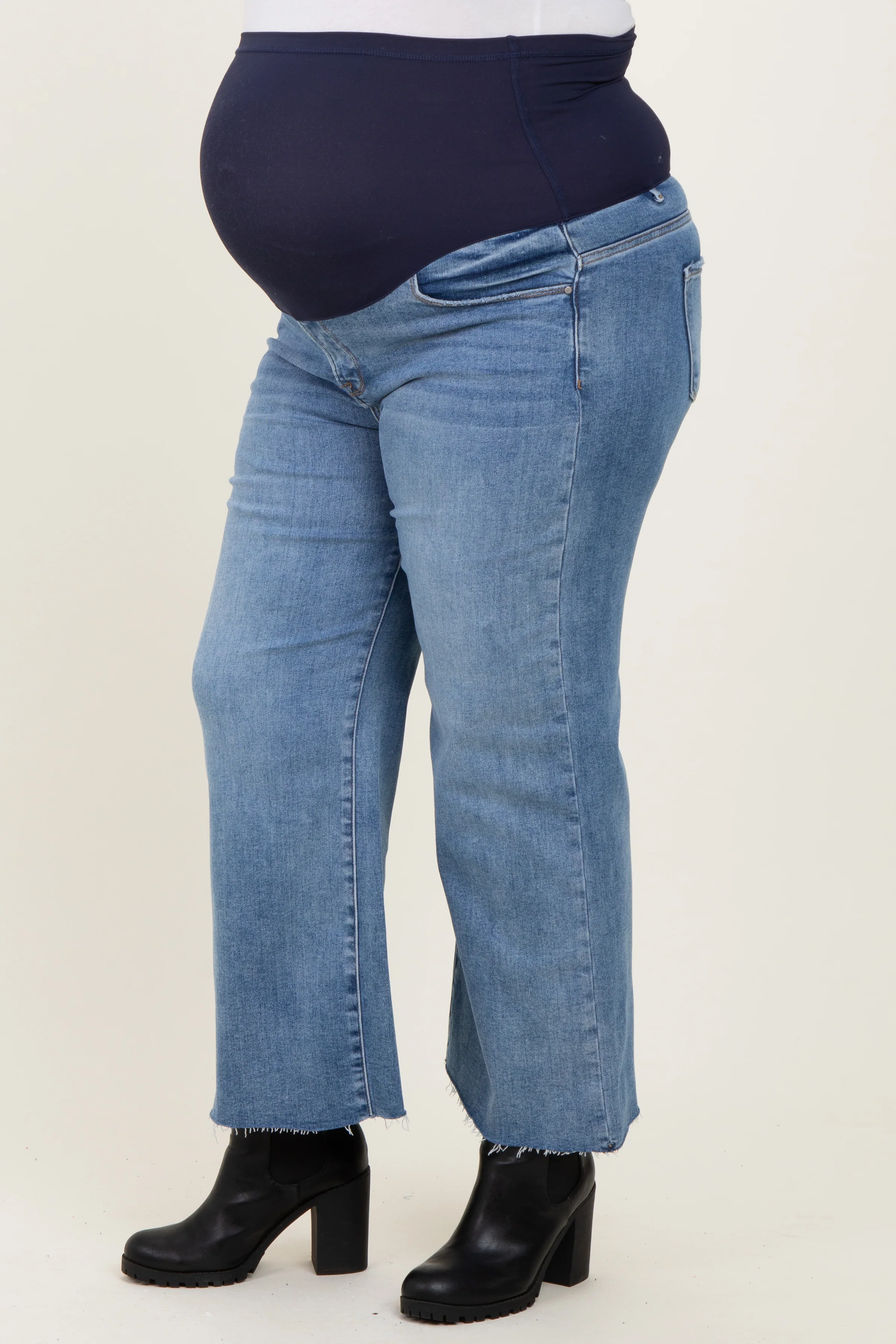 Blue Cut Hem Cropped Wide Leg Maternity Jeans - Image 4