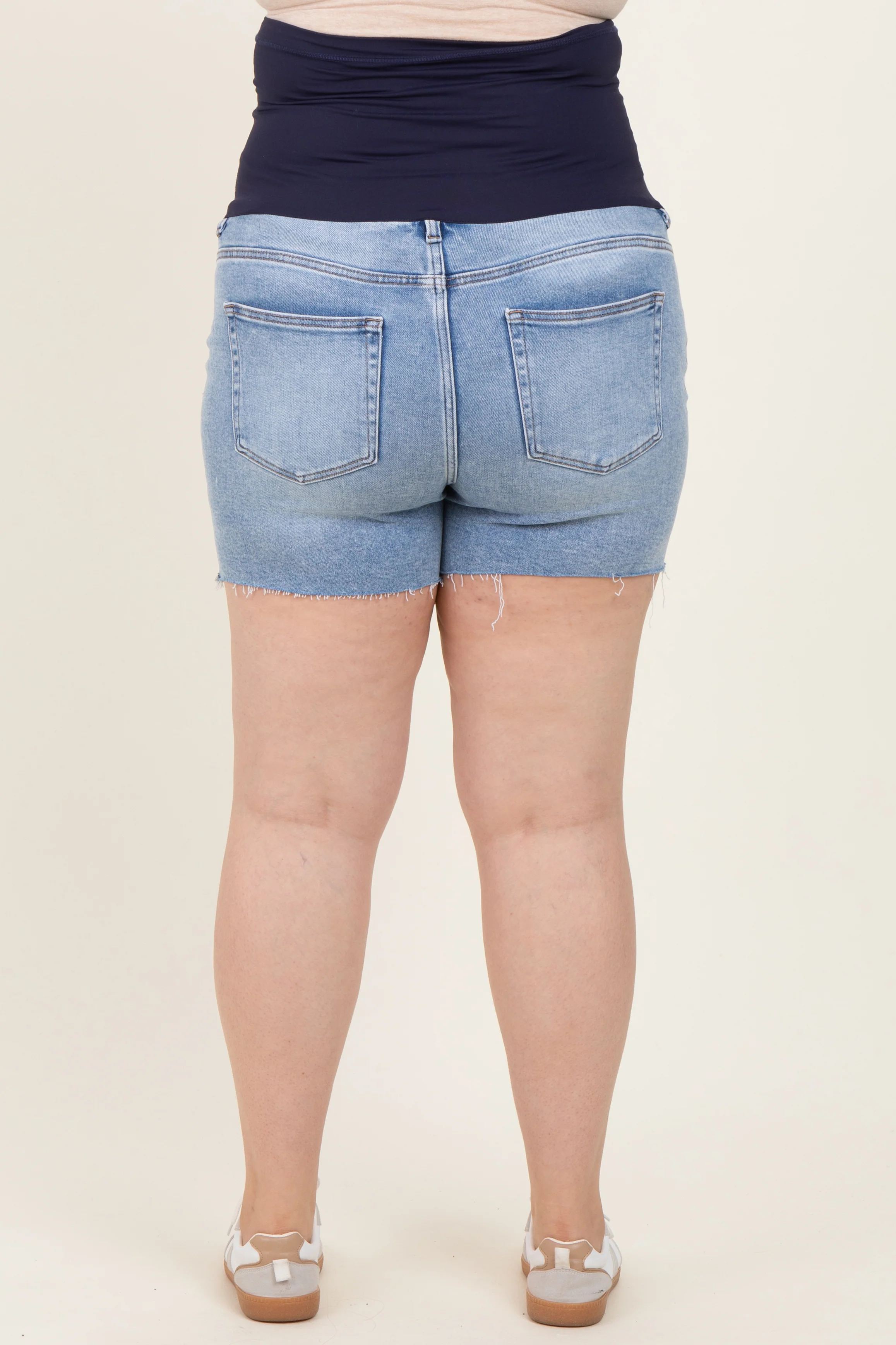 Blue Cut Hem Maternity Plus Jean Shorts - Image 4