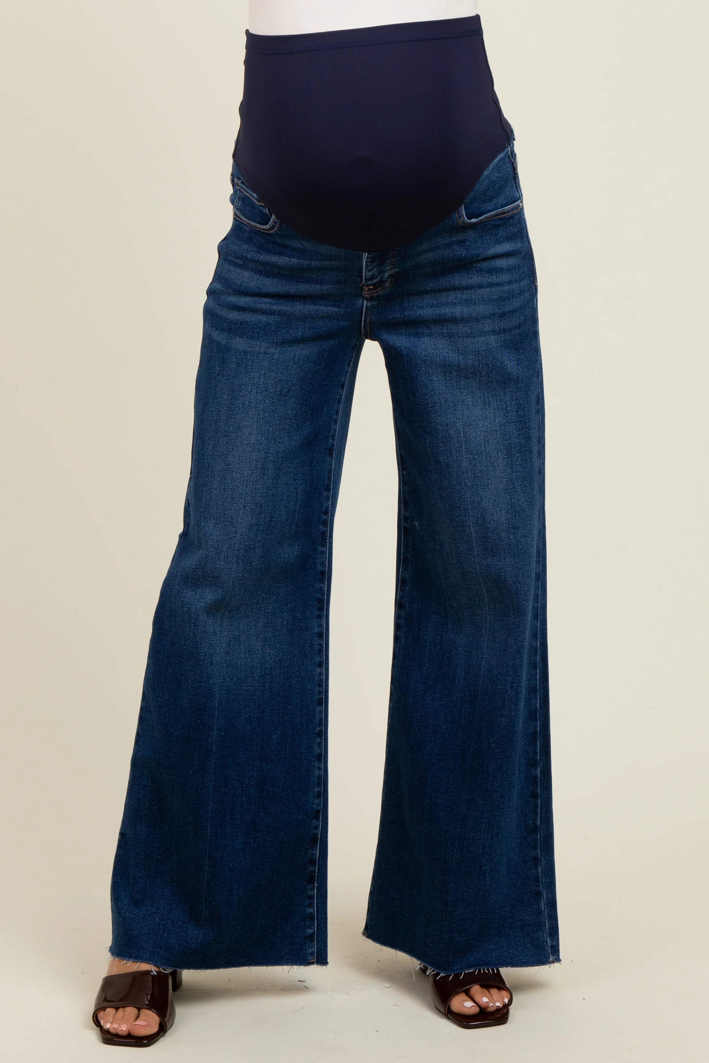 Blue Cut Hem Super Wide Leg Maternity Jeans - Image 2