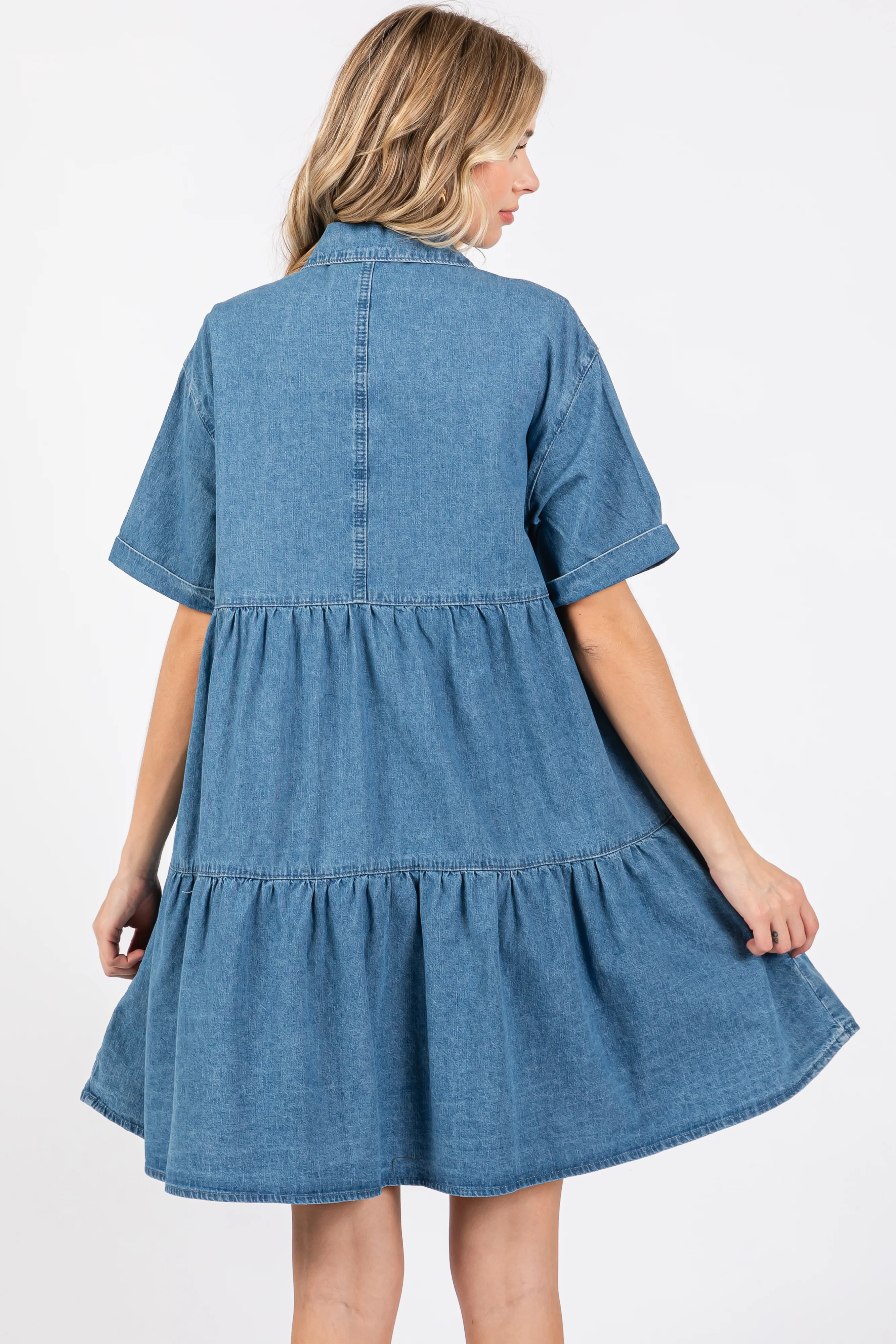 Blue Denim Button Down Tiered Dress - Image 4
