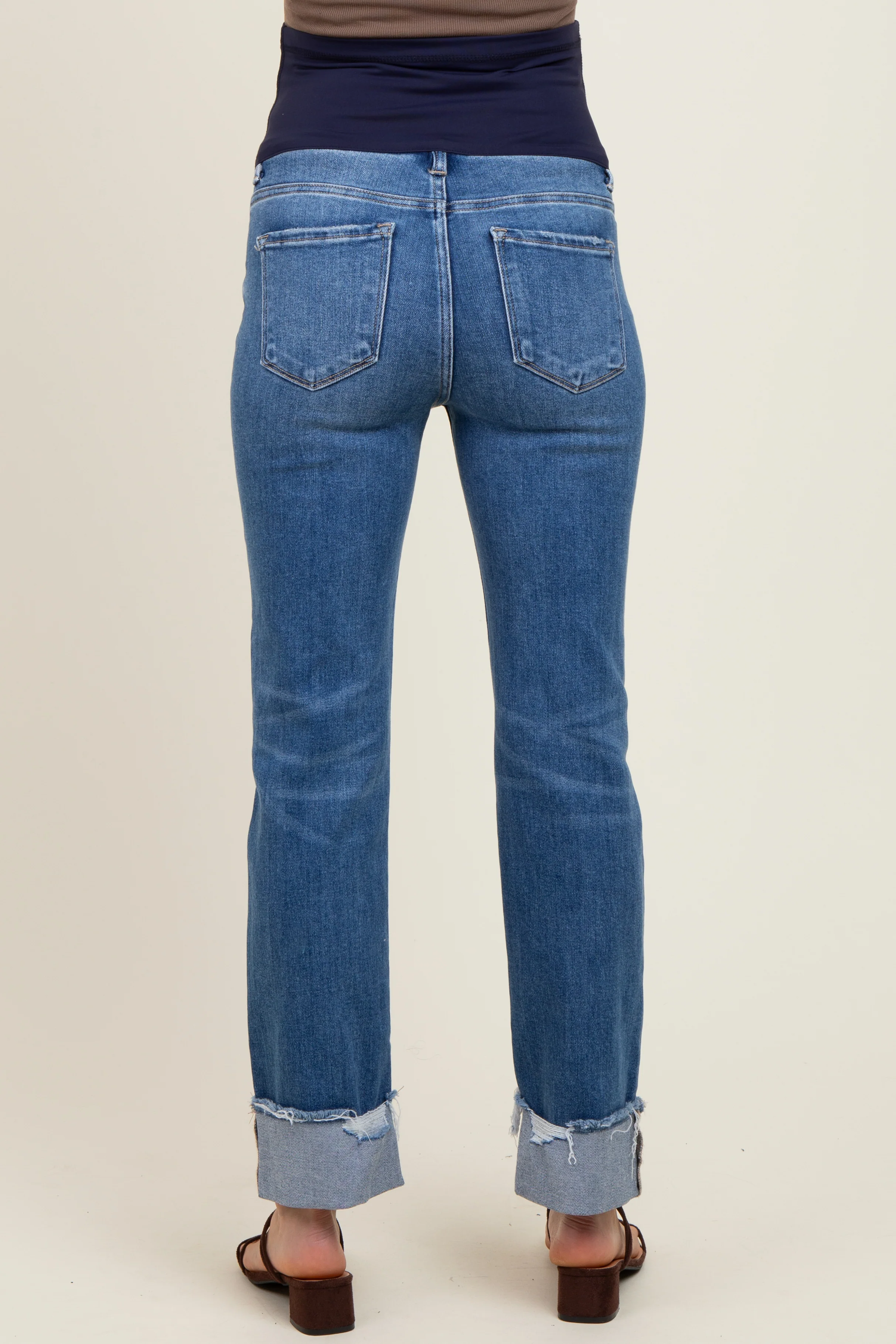 Blue Distressed Cuff Straight Leg Maternity Jeans - Image 4