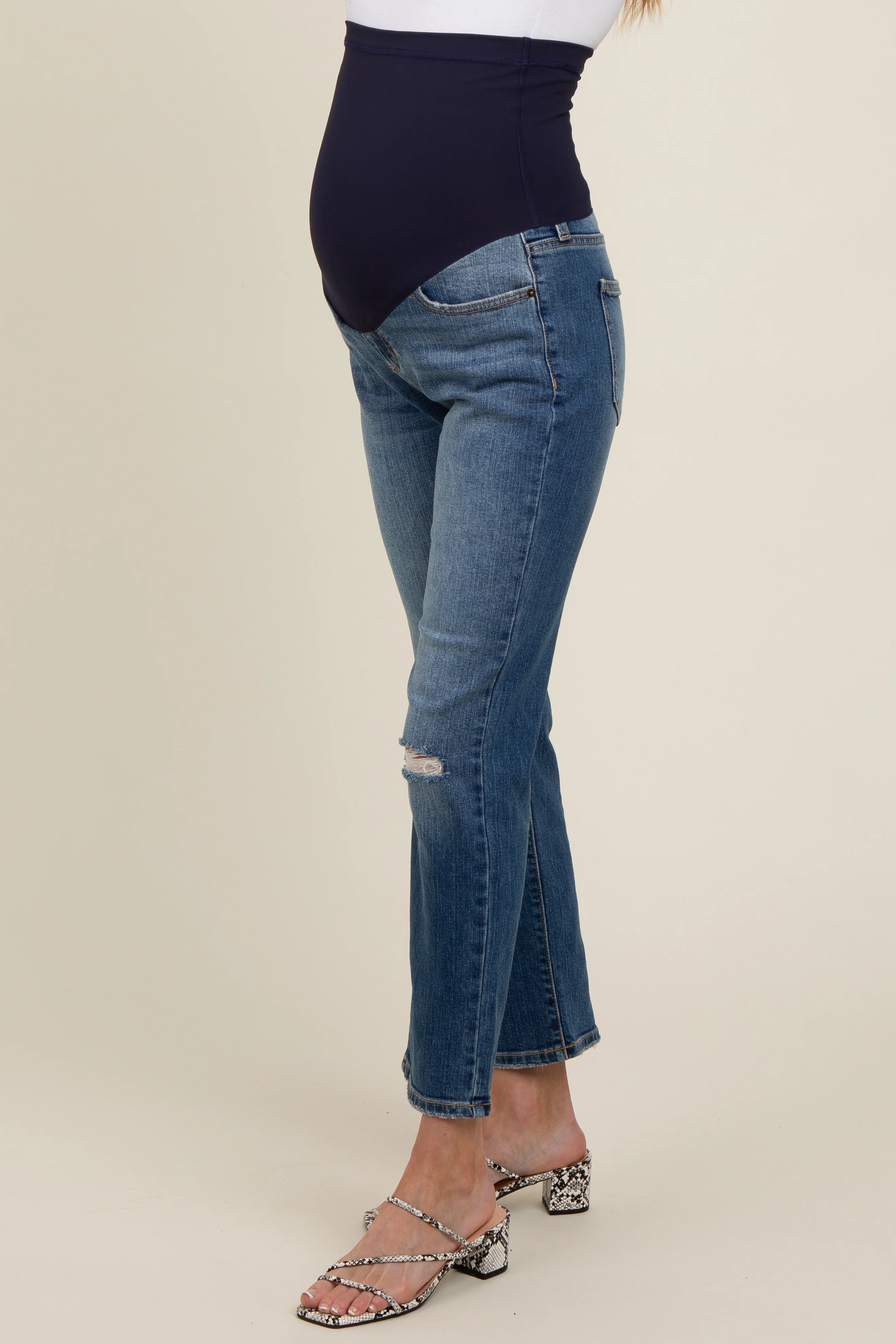 Blue Distressed Knee Slim Fit Maternity Jeans - Image 4