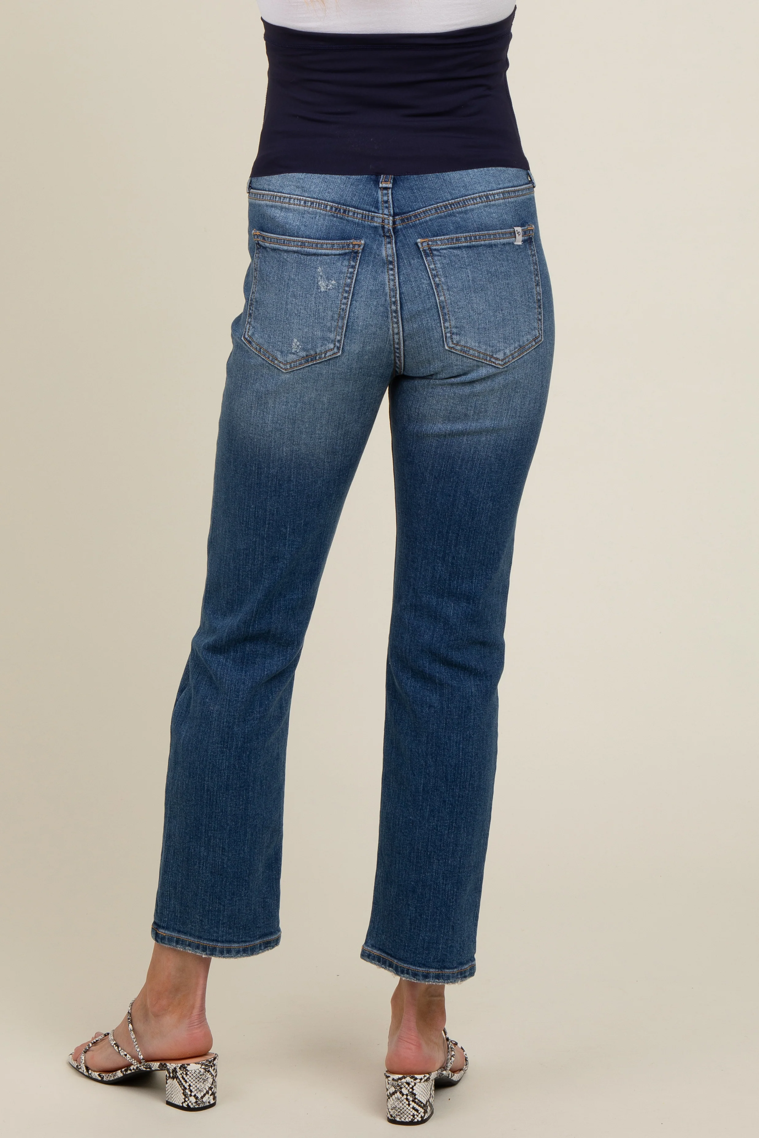 Blue Distressed Knee Slim Fit Maternity Jeans - Image 5