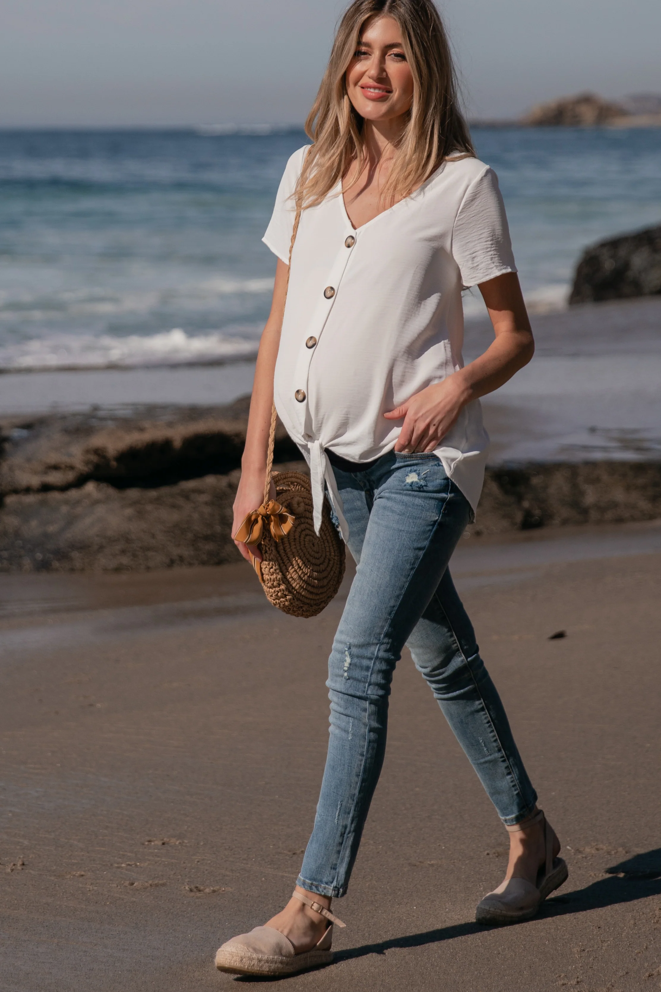 Blue Distressed Maternity Skinny Jeans - Image 5