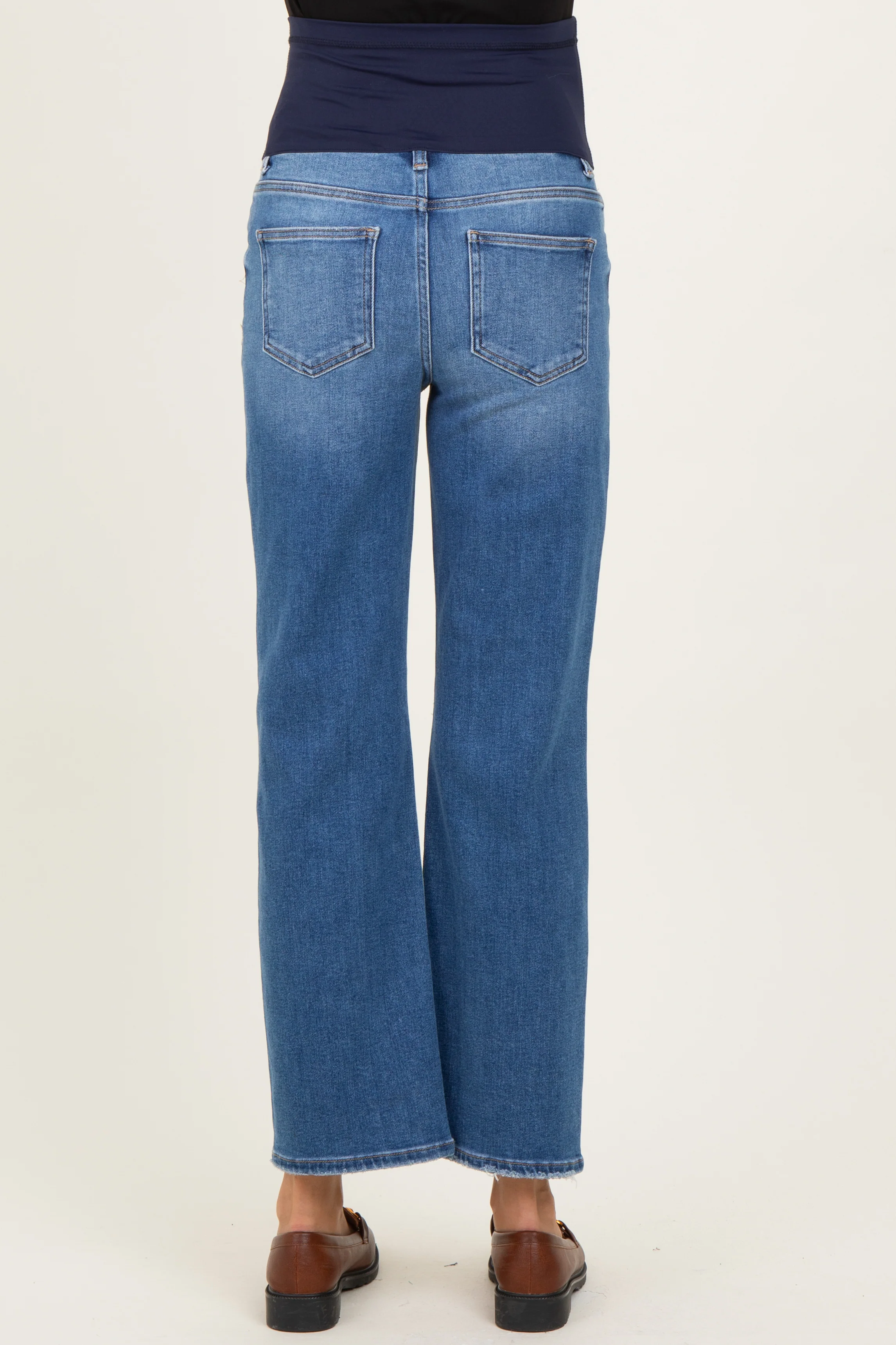 Blue Distressed Ripped Knee Straight Leg Maternity Jeans - Image 5