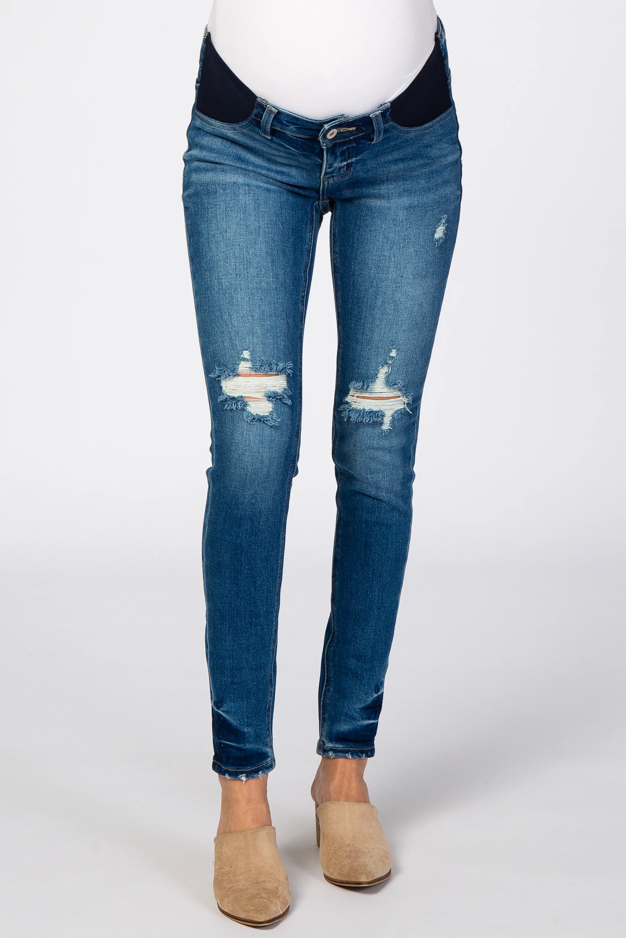 Blue Distressed Side Insert Maternity Jeans - Image 3