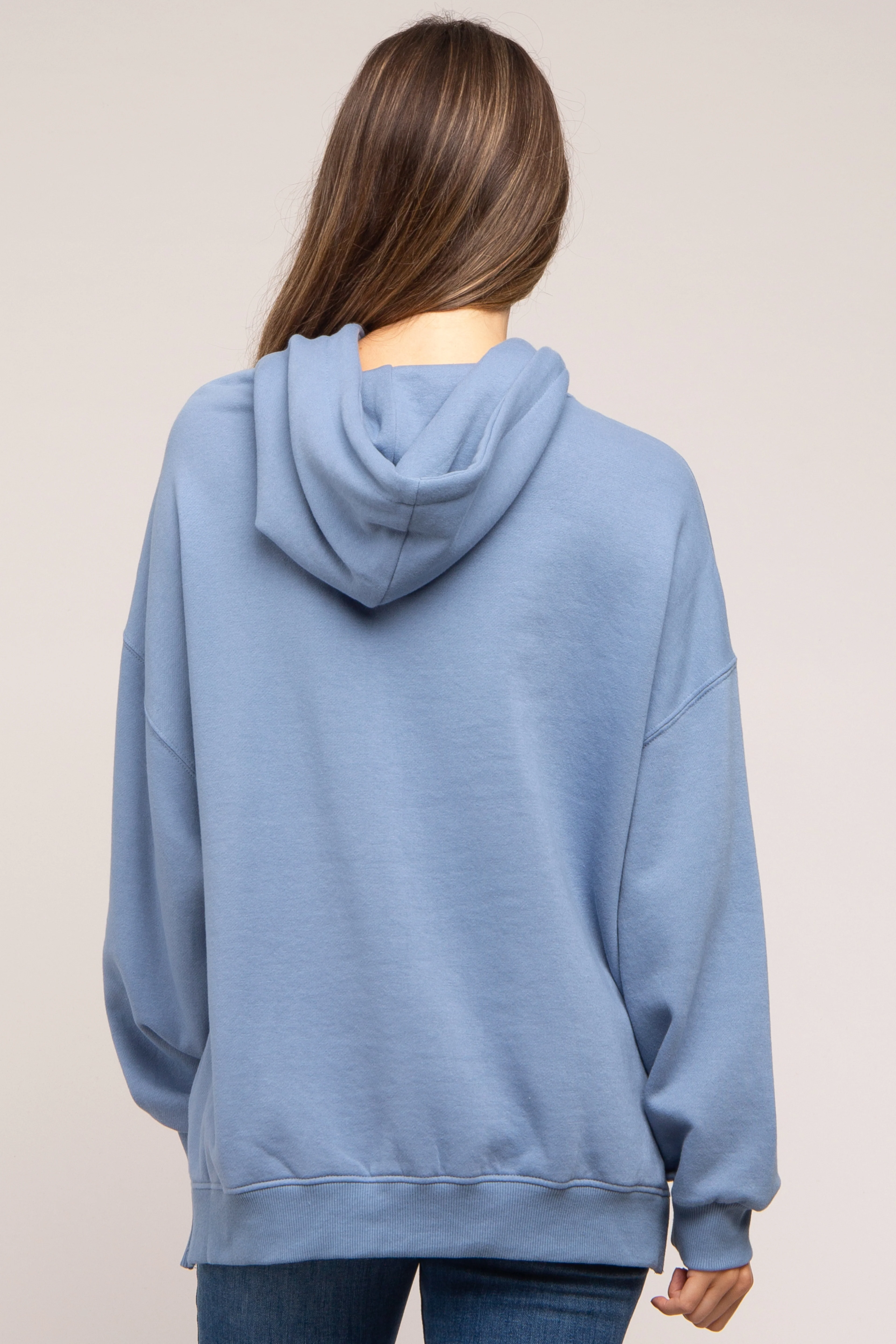 Blue Drawstring Maternity Hoodie - Image 4
