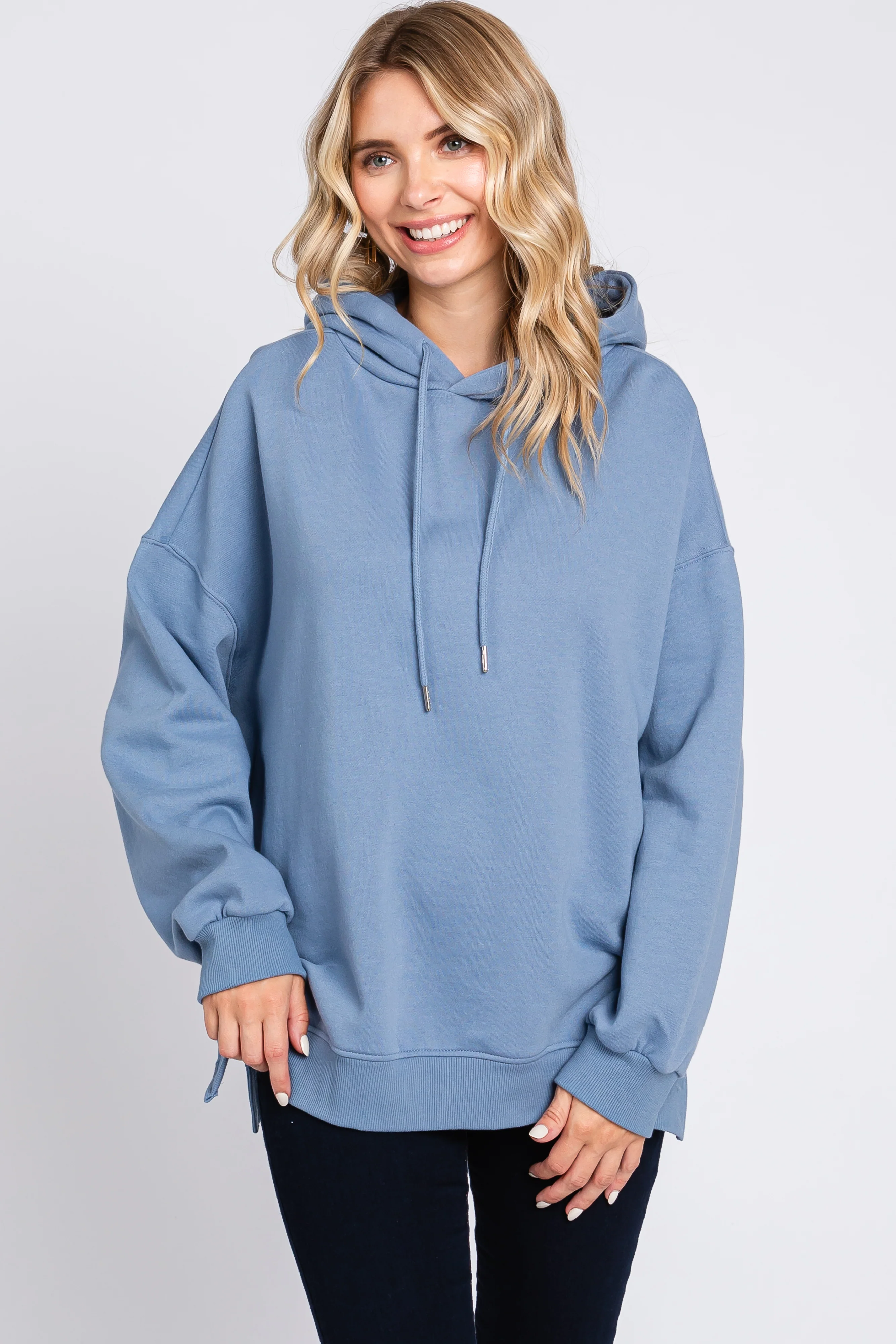 Blue Drawstring Maternity Hoodie - Image 5