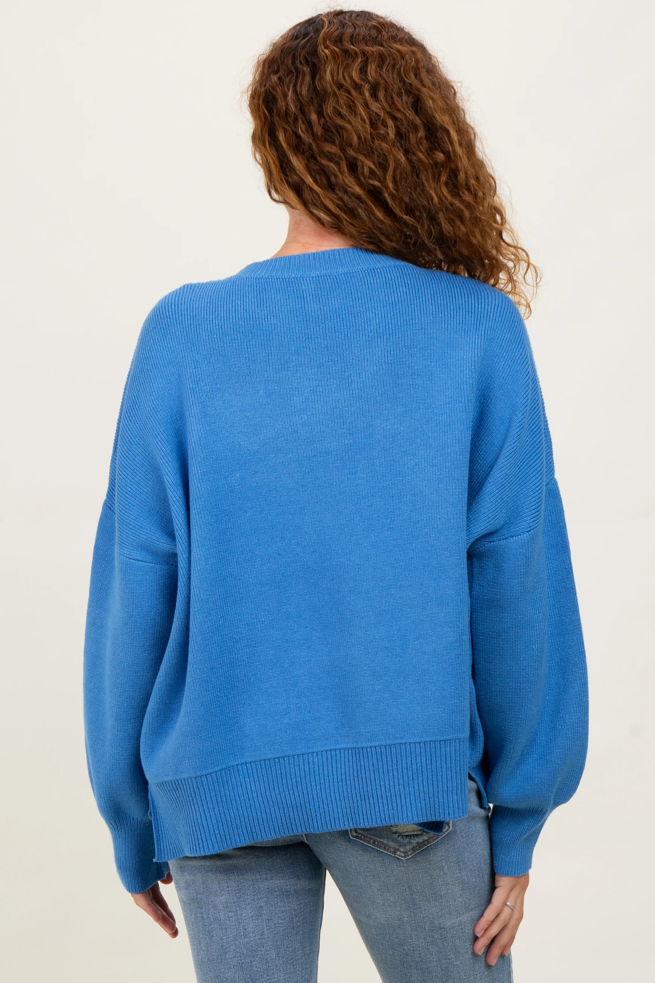 Blue Drop Shoulder Relaxed Fit Sweater - Image 4