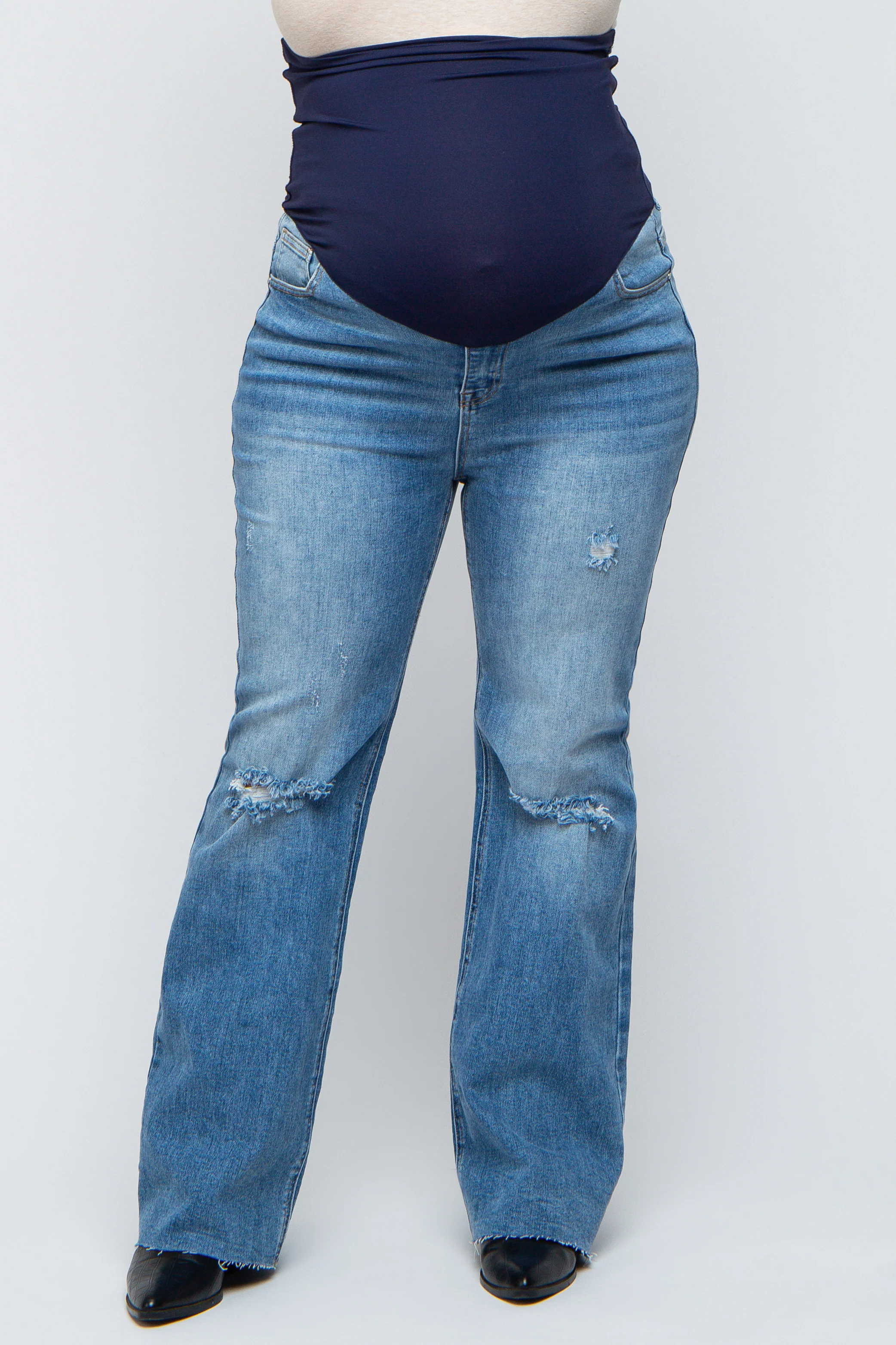 Blue Flare Leg Distressed Maternity Plus Jeans - Image 2
