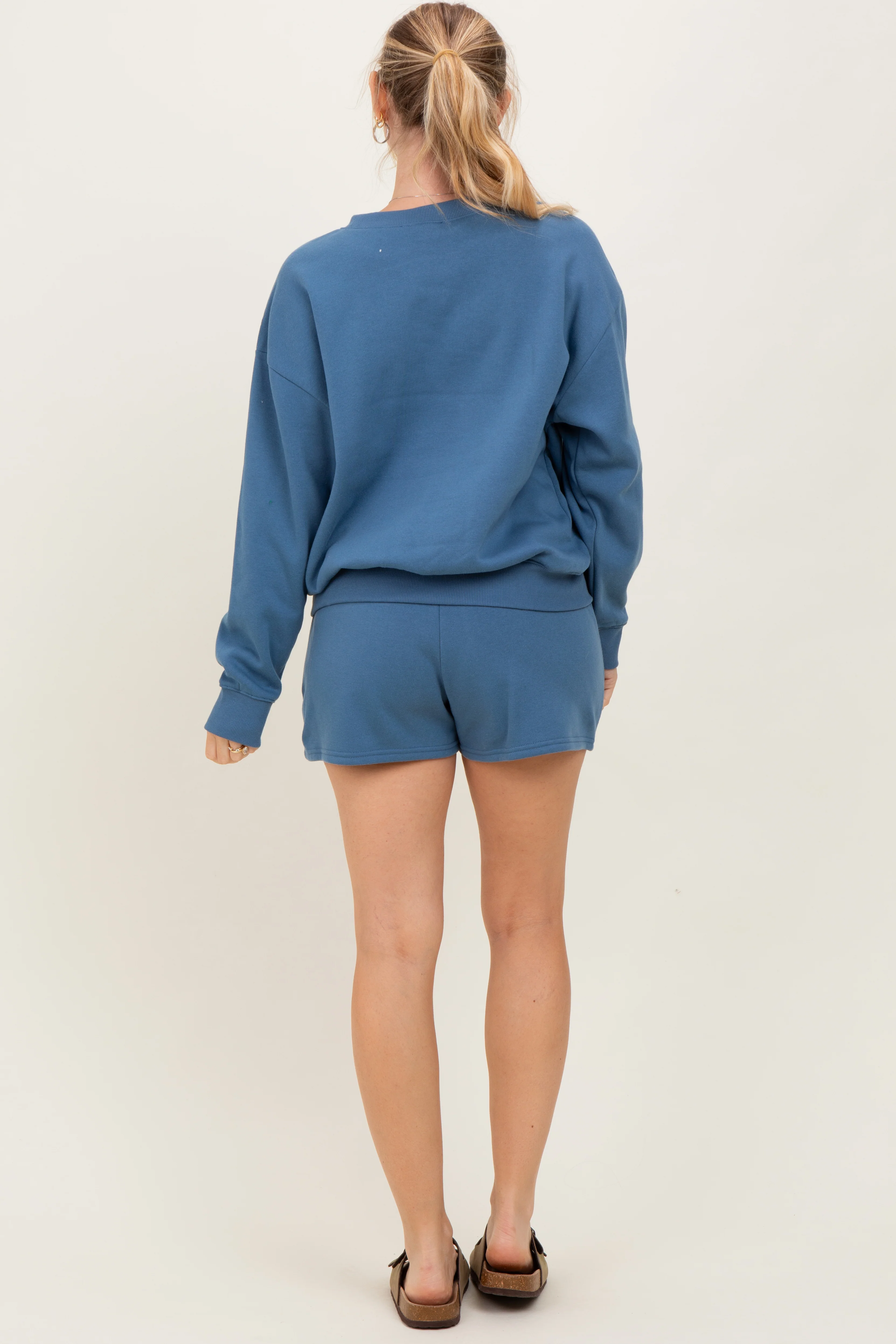 Blue Fleece Sweatshirt Shorts Set - Image 4
