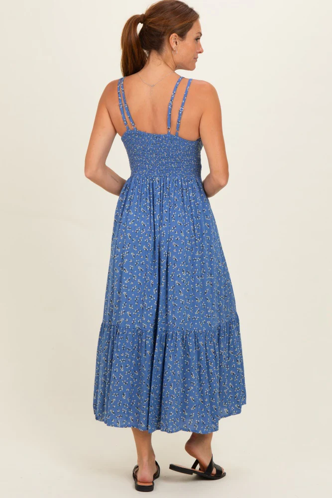 Blue Floral Lace Detail Strappy Maxi Dress - Image 3