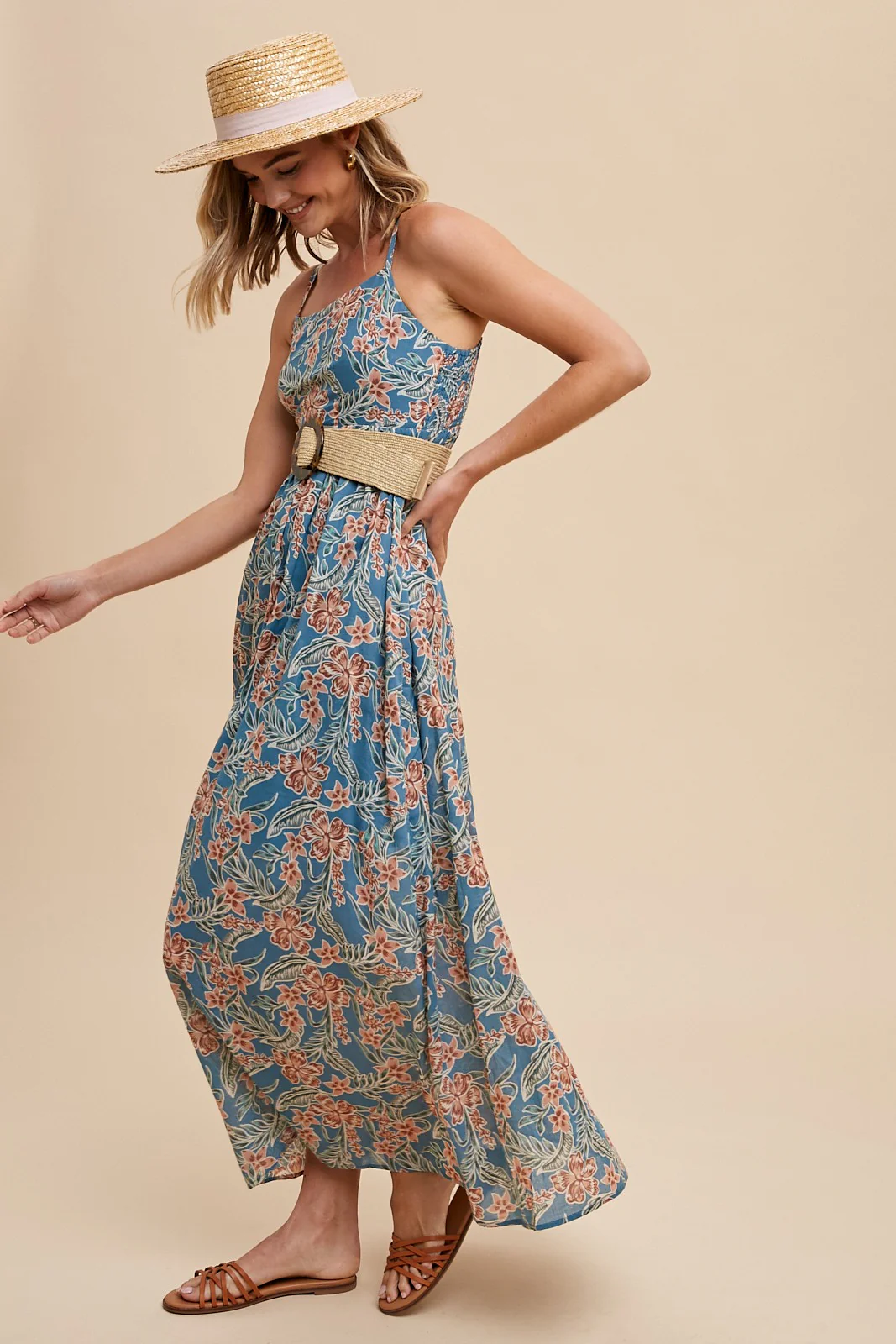 Blue Floral Lightweight Sleeveless Dress - Image 2