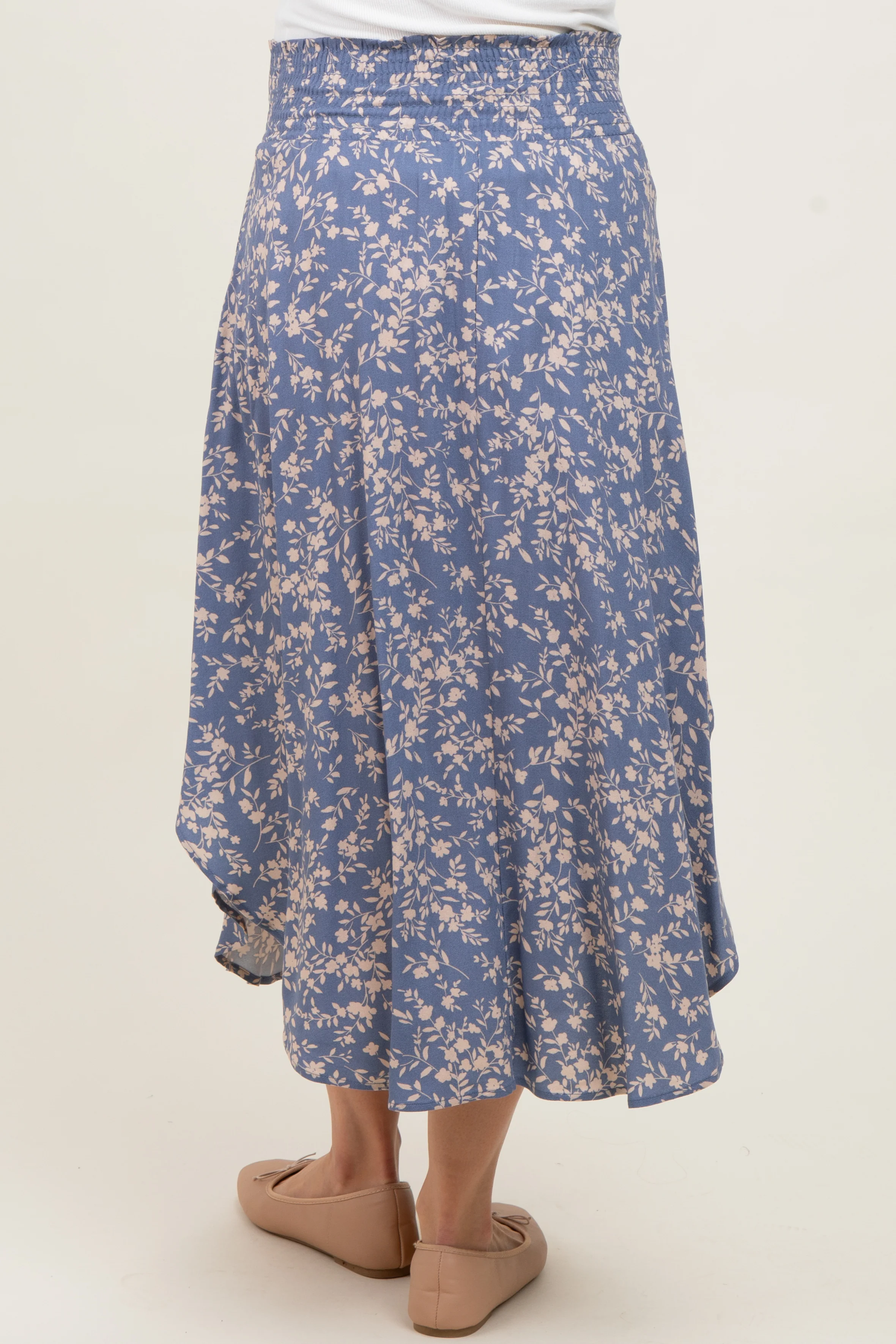 Blue Floral Smocked Waist Maternity Skirt - Image 5