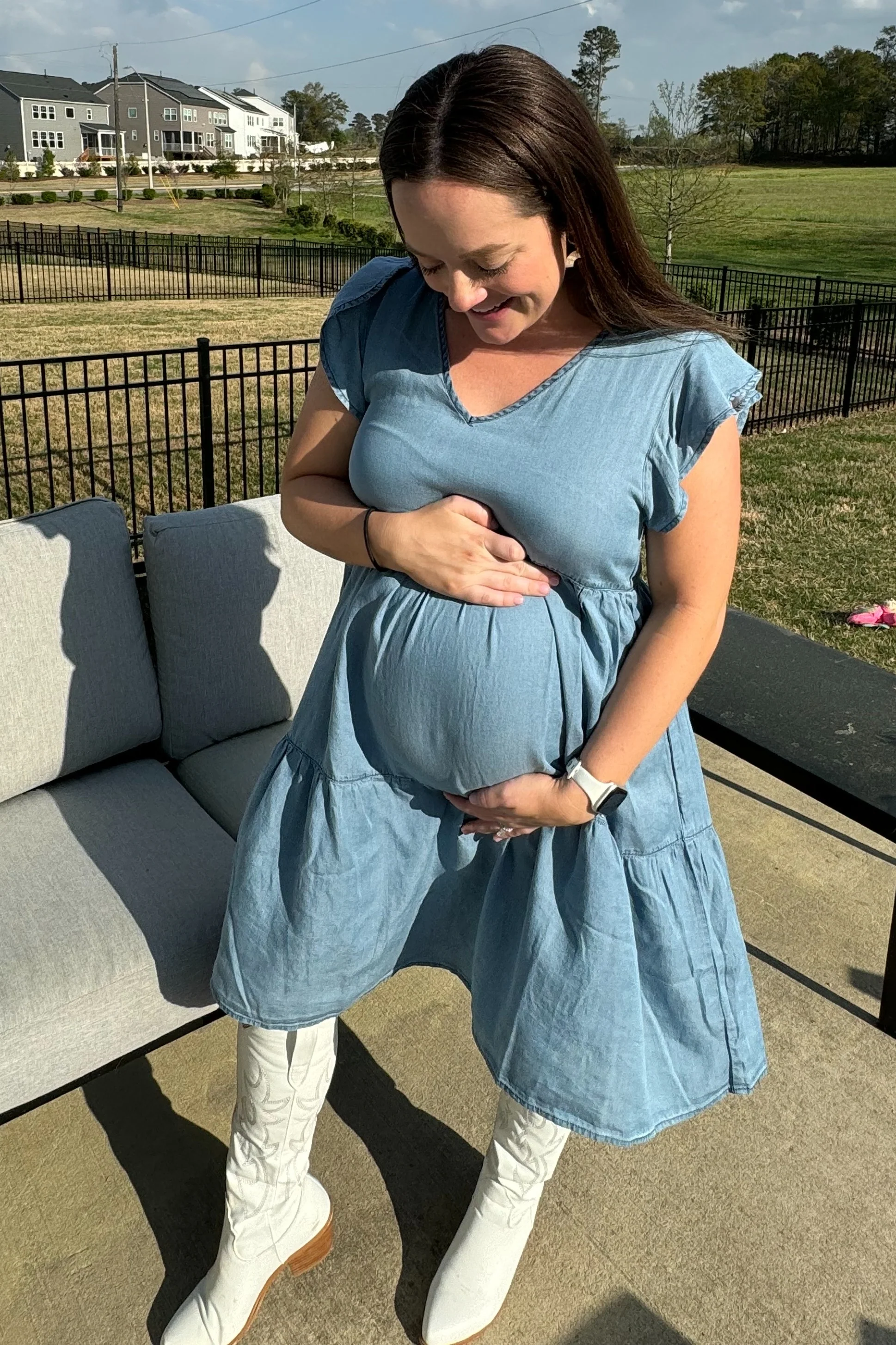 Blue Flutter Sleeve Tiered Maternity Dress - Image 4