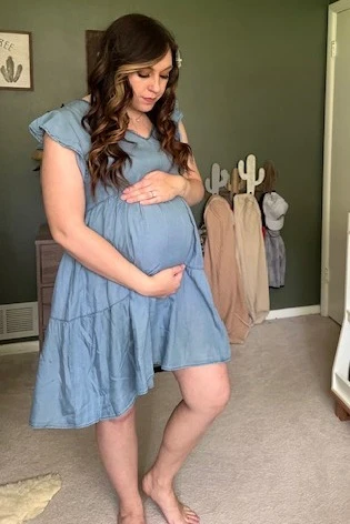 Blue Flutter Sleeve Tiered Maternity Dress - Image 7