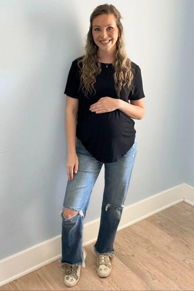 Blue Frayed Wide Leg Cropped Maternity Jeans - Image 12