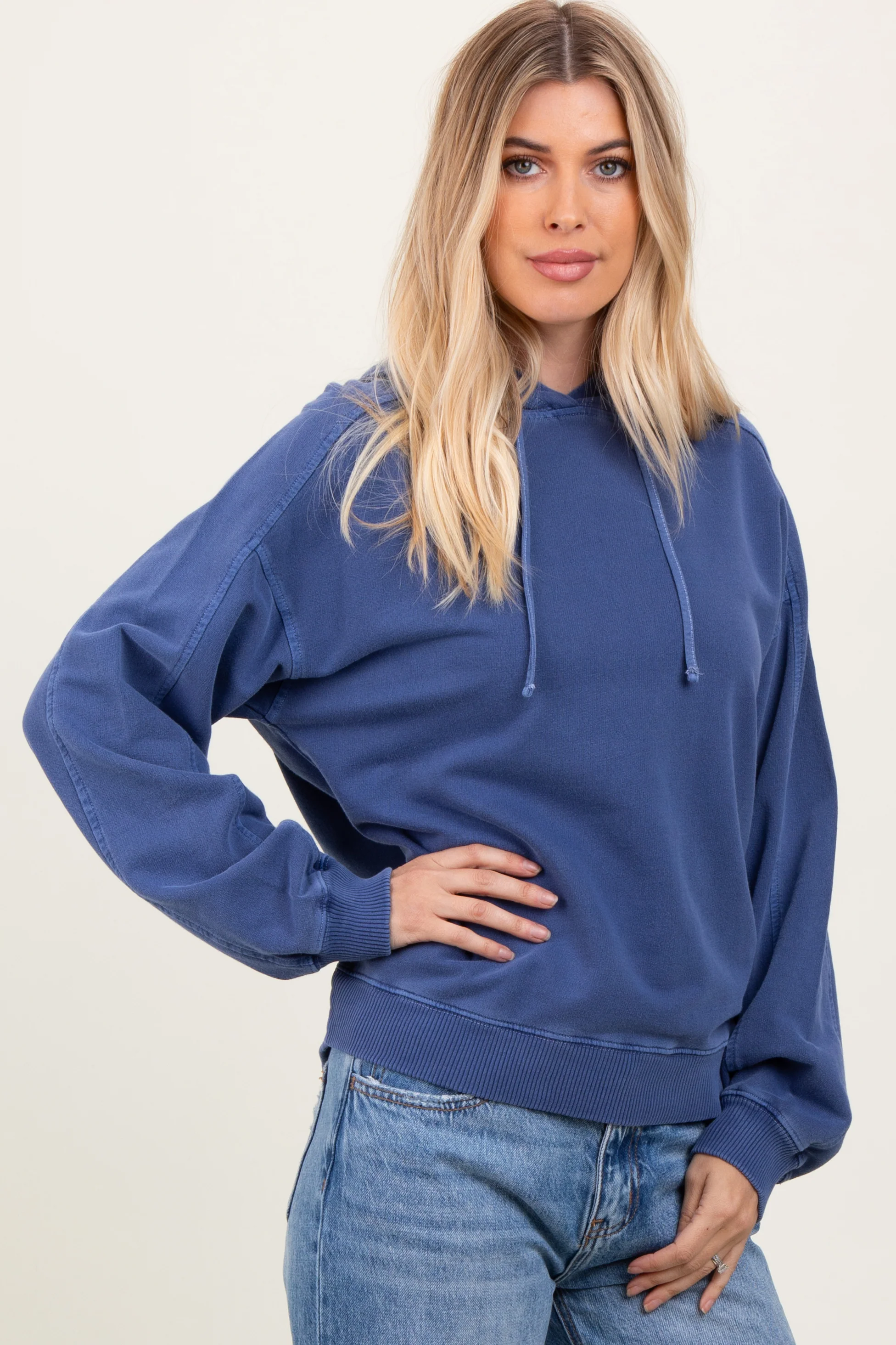 Blue French Terry Hooded Sweatshirt - Image 3