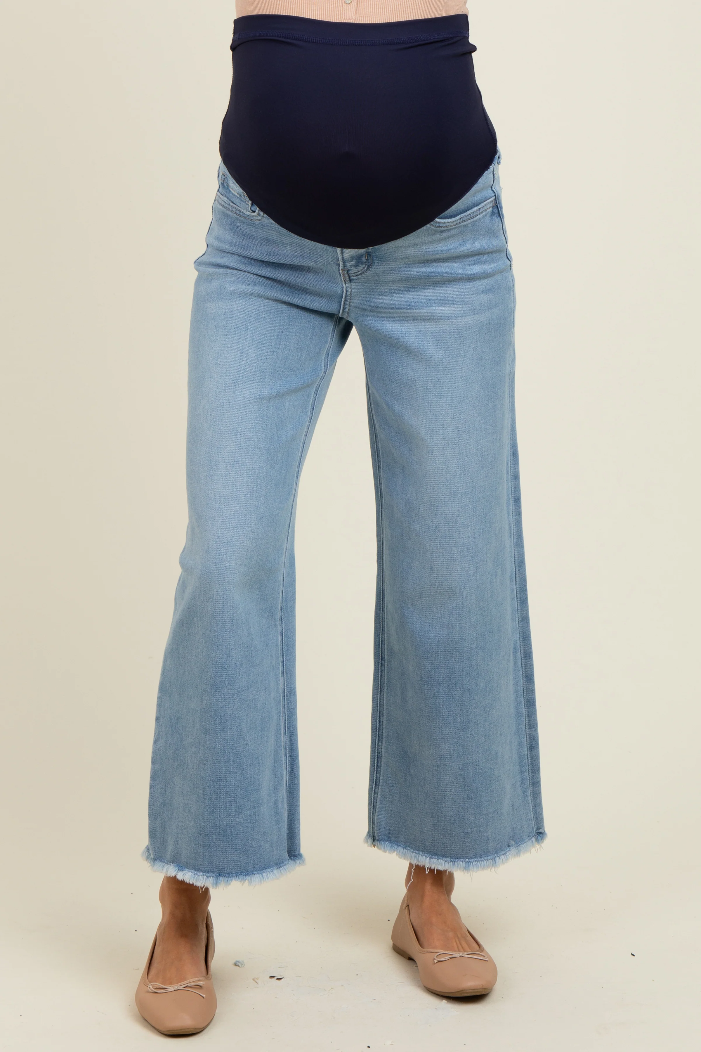 Blue Fringe Hem Ankle Wide Leg Maternity Jeans - Image 3