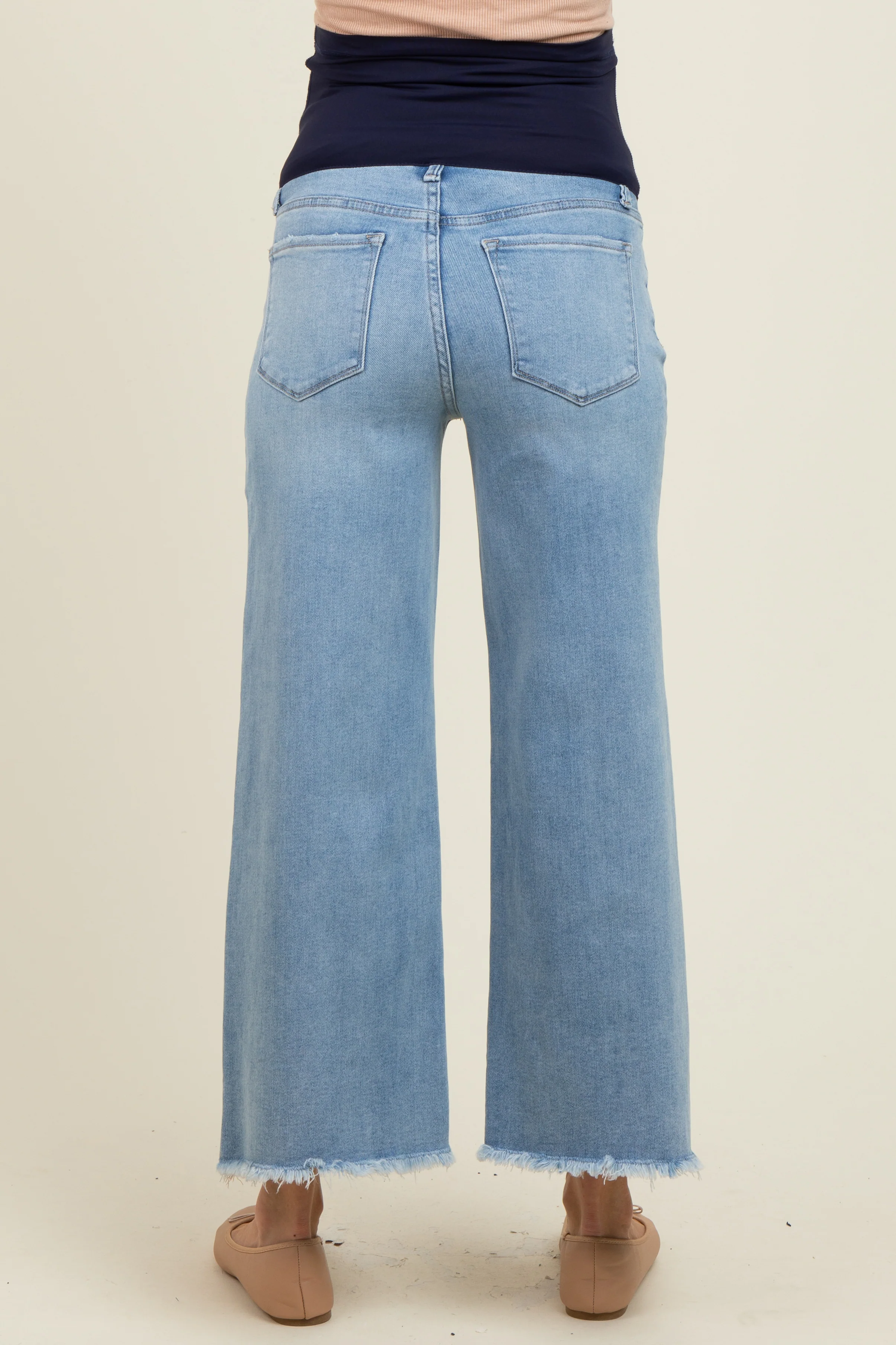 Blue Fringe Hem Ankle Wide Leg Maternity Jeans - Image 5
