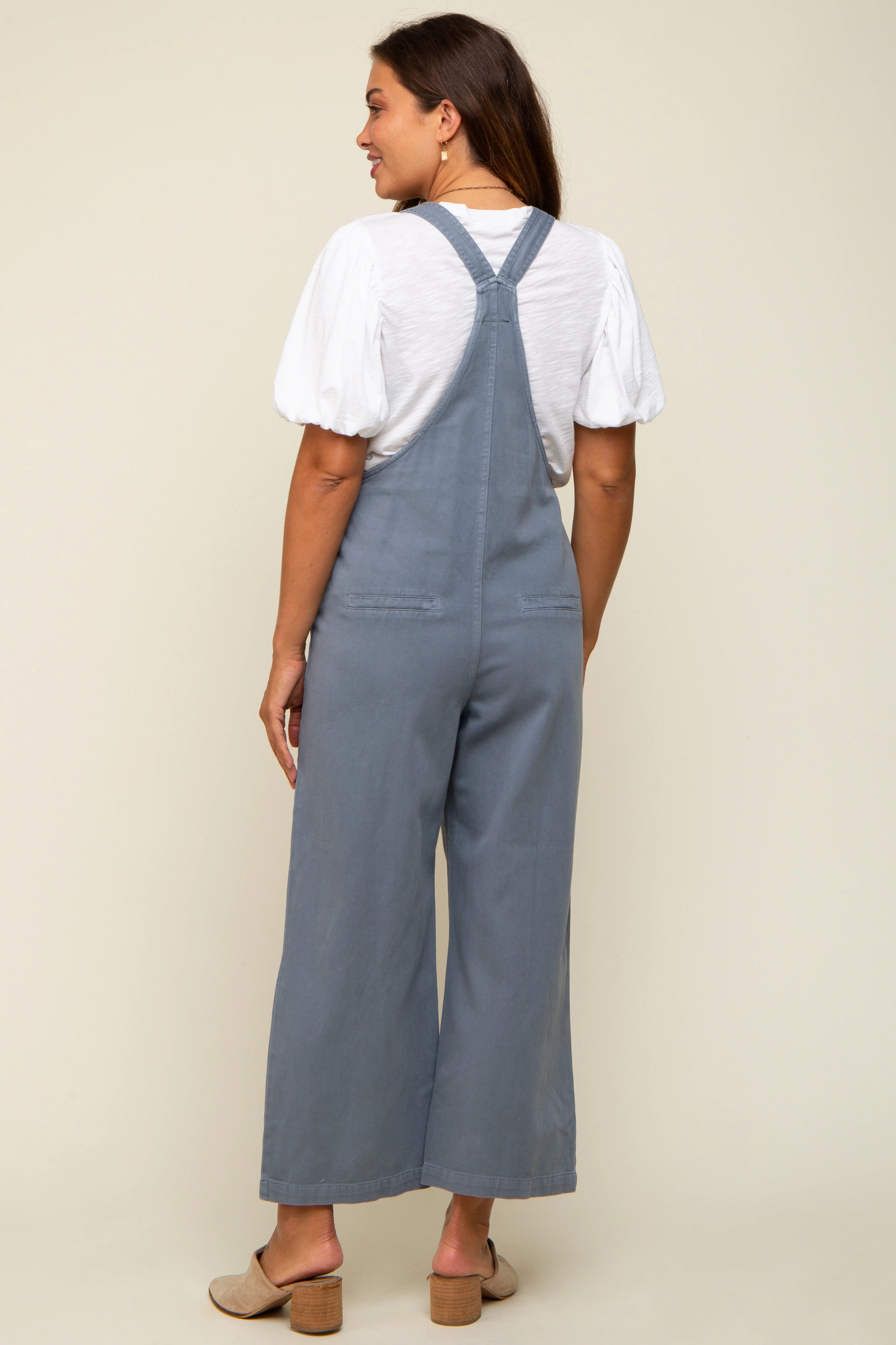 Blue Front Pocket Cropped Maternity Overall - Image 3