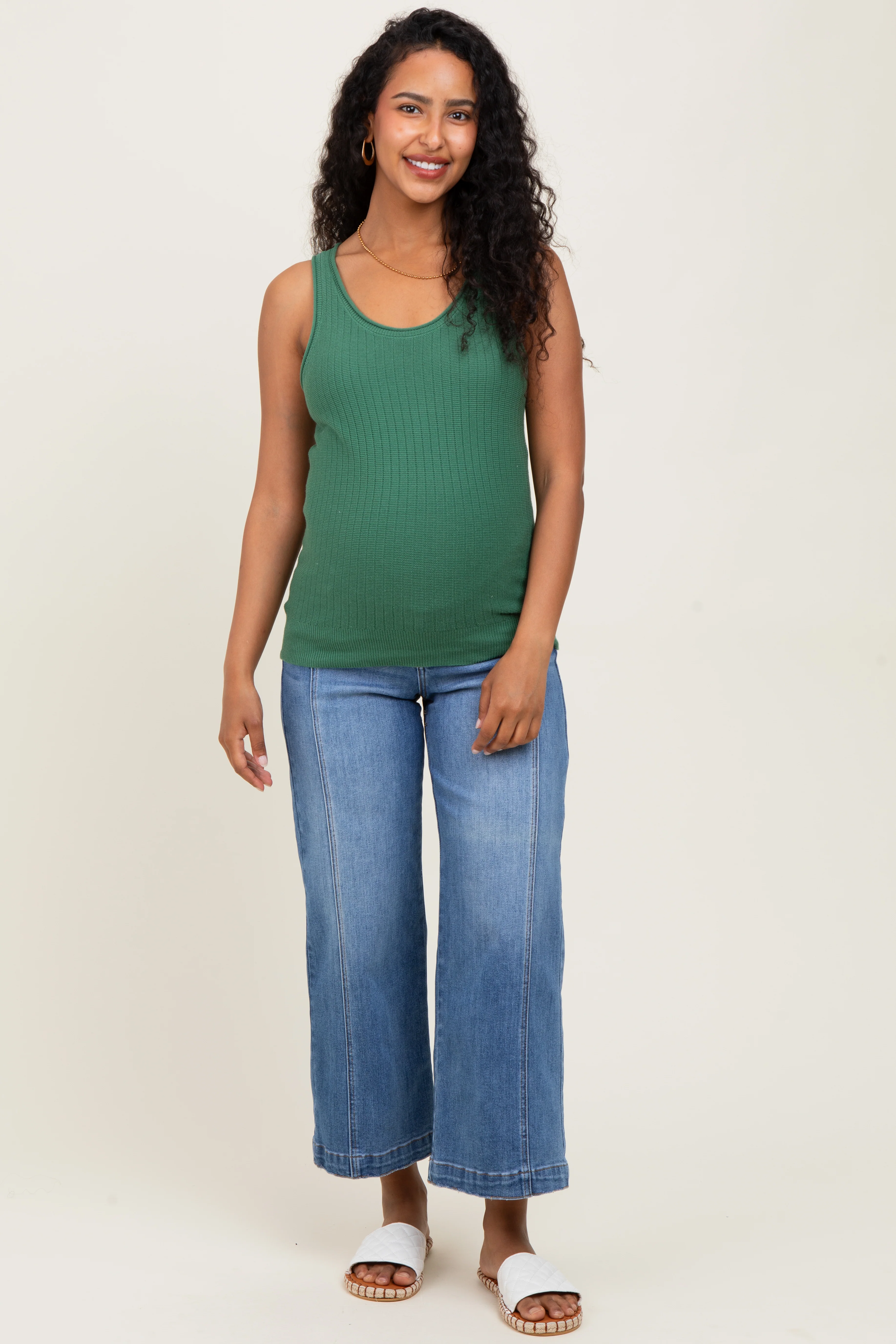 Blue Front Seam Cropped Wide Leg Maternity Jeans - Image 2