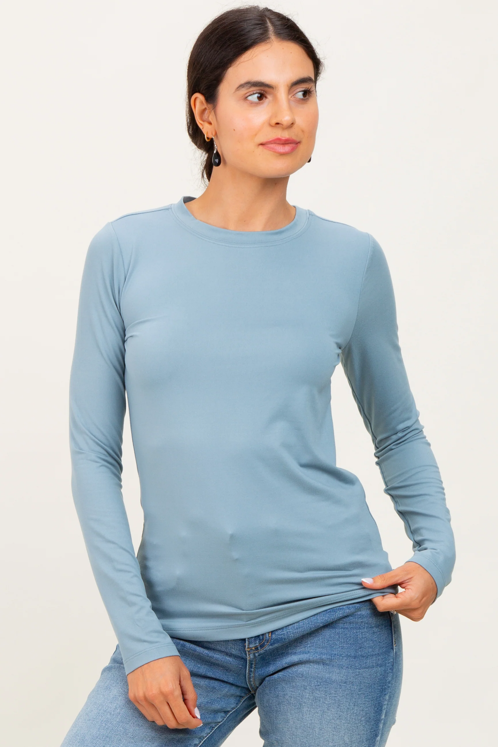 Blue Grey Basic Long Sleeve Top
