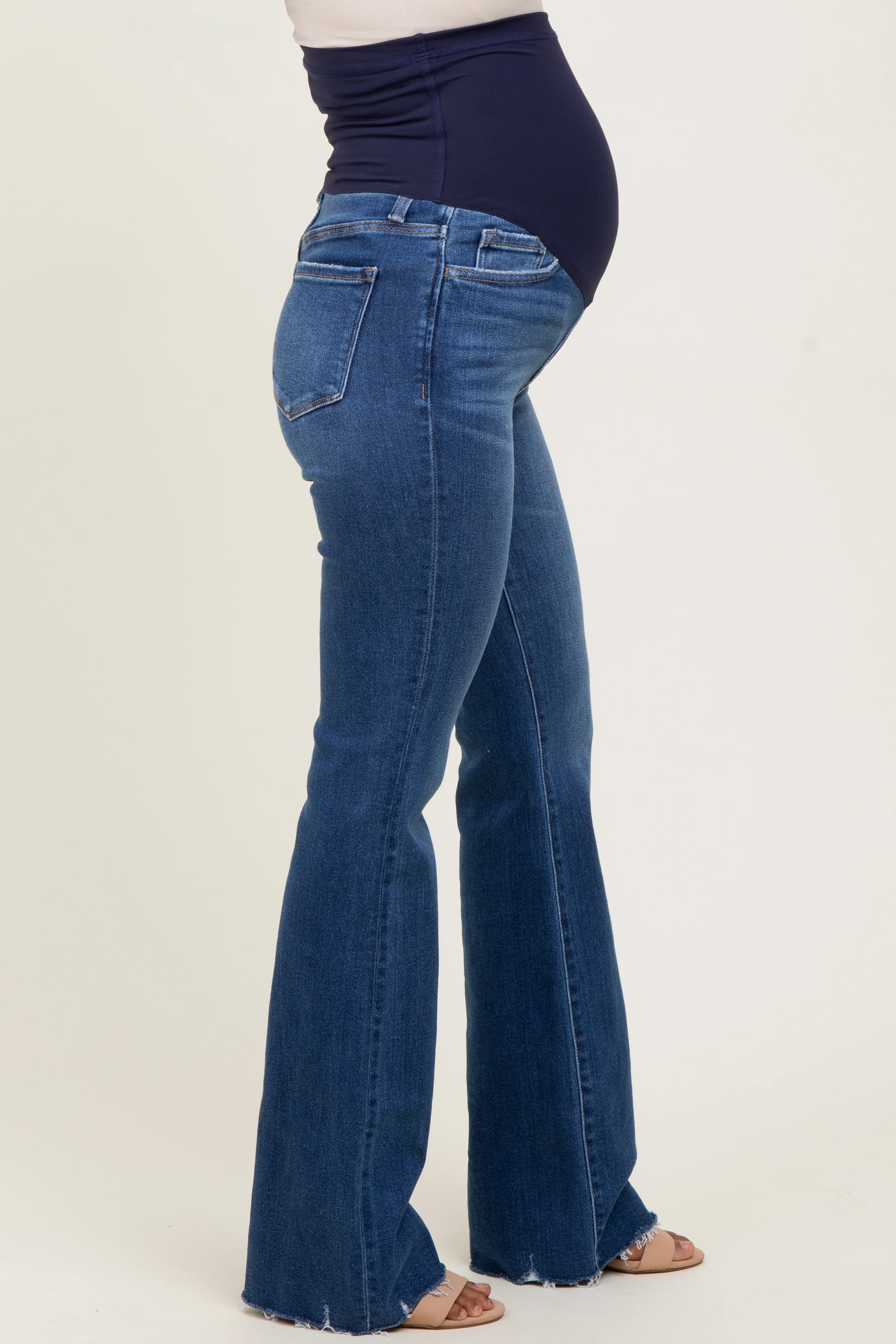 Blue High Rise Raw Hem Bootcut Maternity Jeans - Image 3