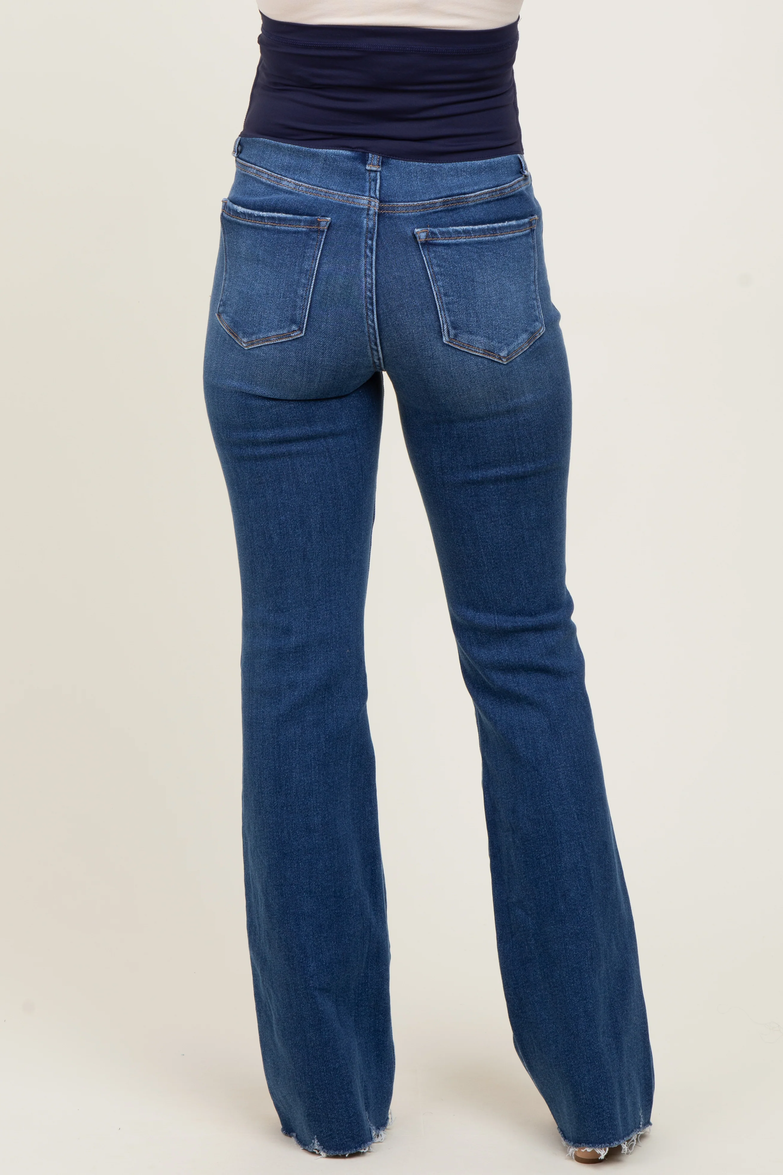 Blue High Rise Raw Hem Bootcut Maternity Jeans - Image 4