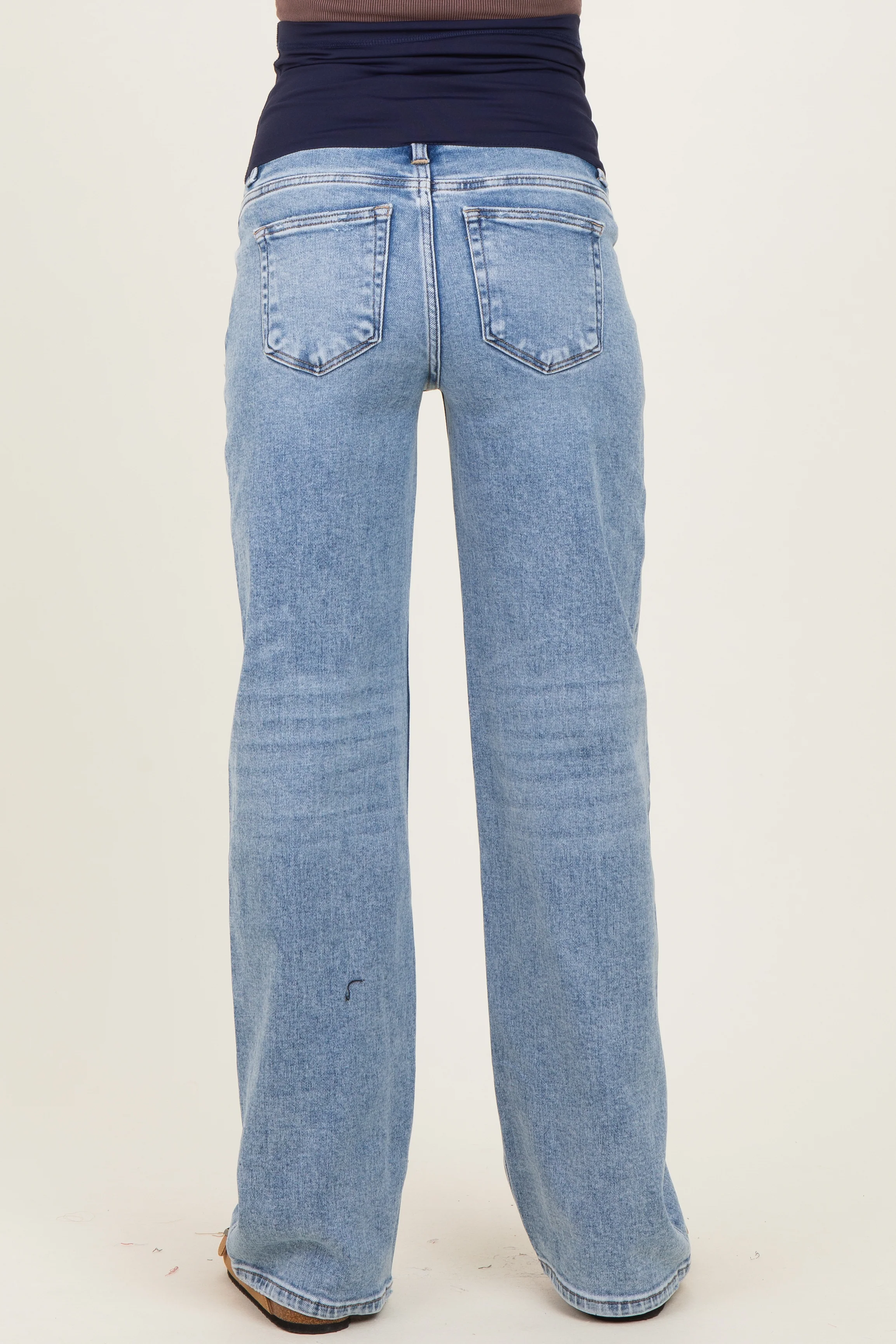 Blue Lightly Distressed Maternity Wide Leg Jeans - Image 4