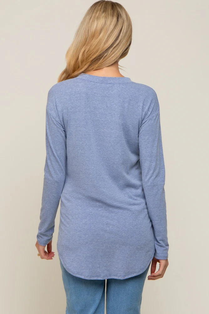 Blue Long Sleeve Curved Hem Maternity Top - Image 3
