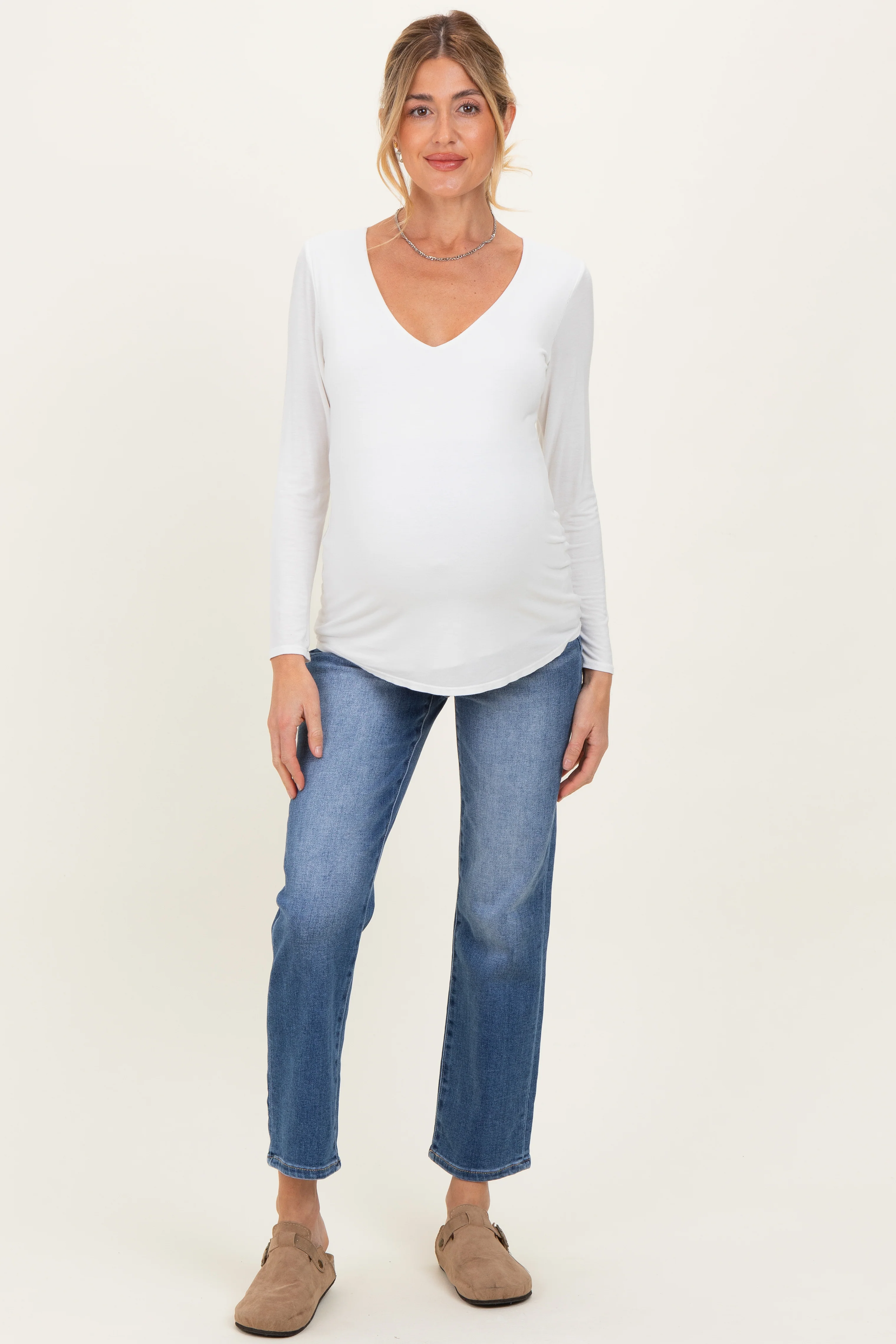Blue Medium Wash Ankle Straight Leg Maternity Jeans - Image 2