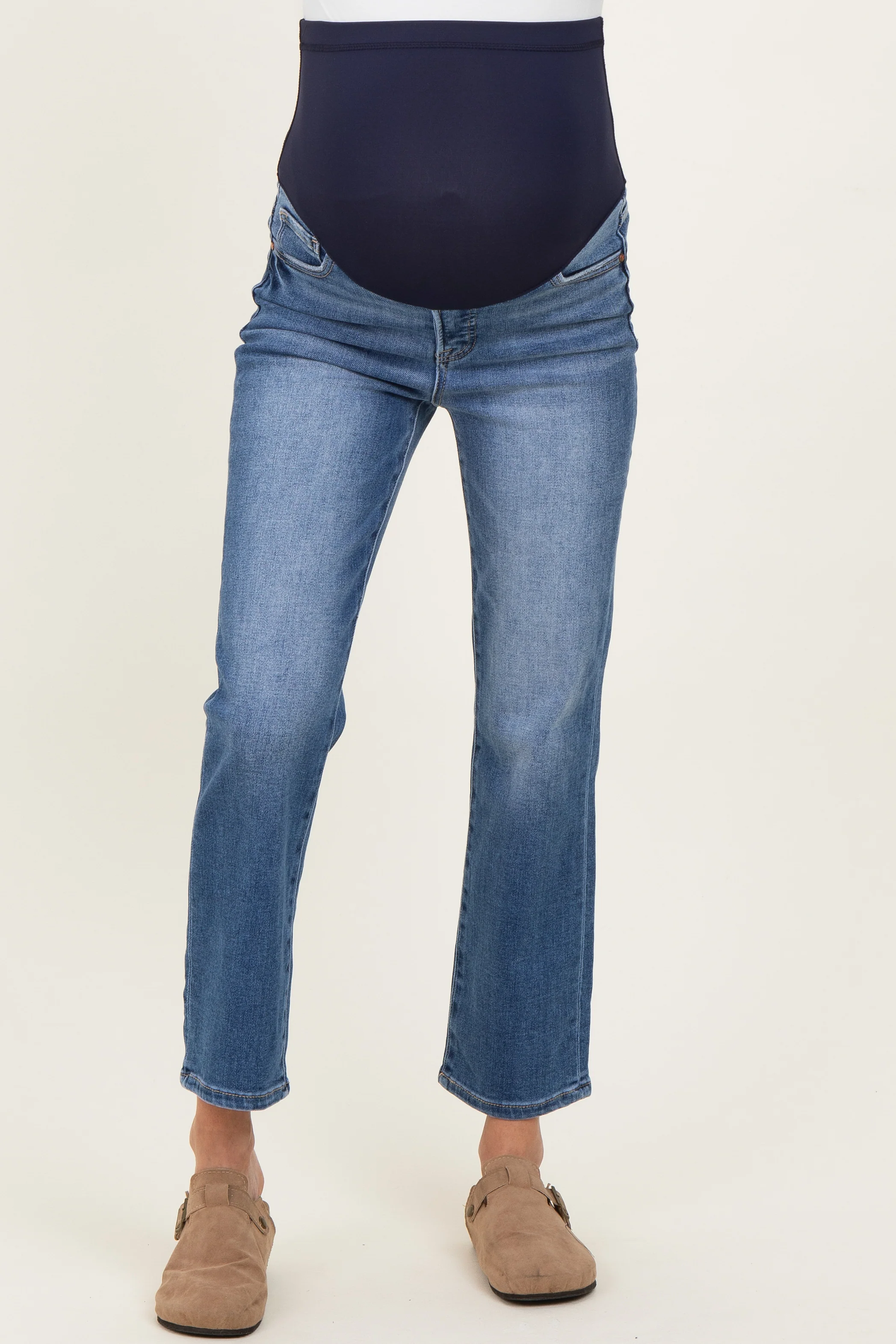 Blue Medium Wash Ankle Straight Leg Maternity Jeans - Image 3