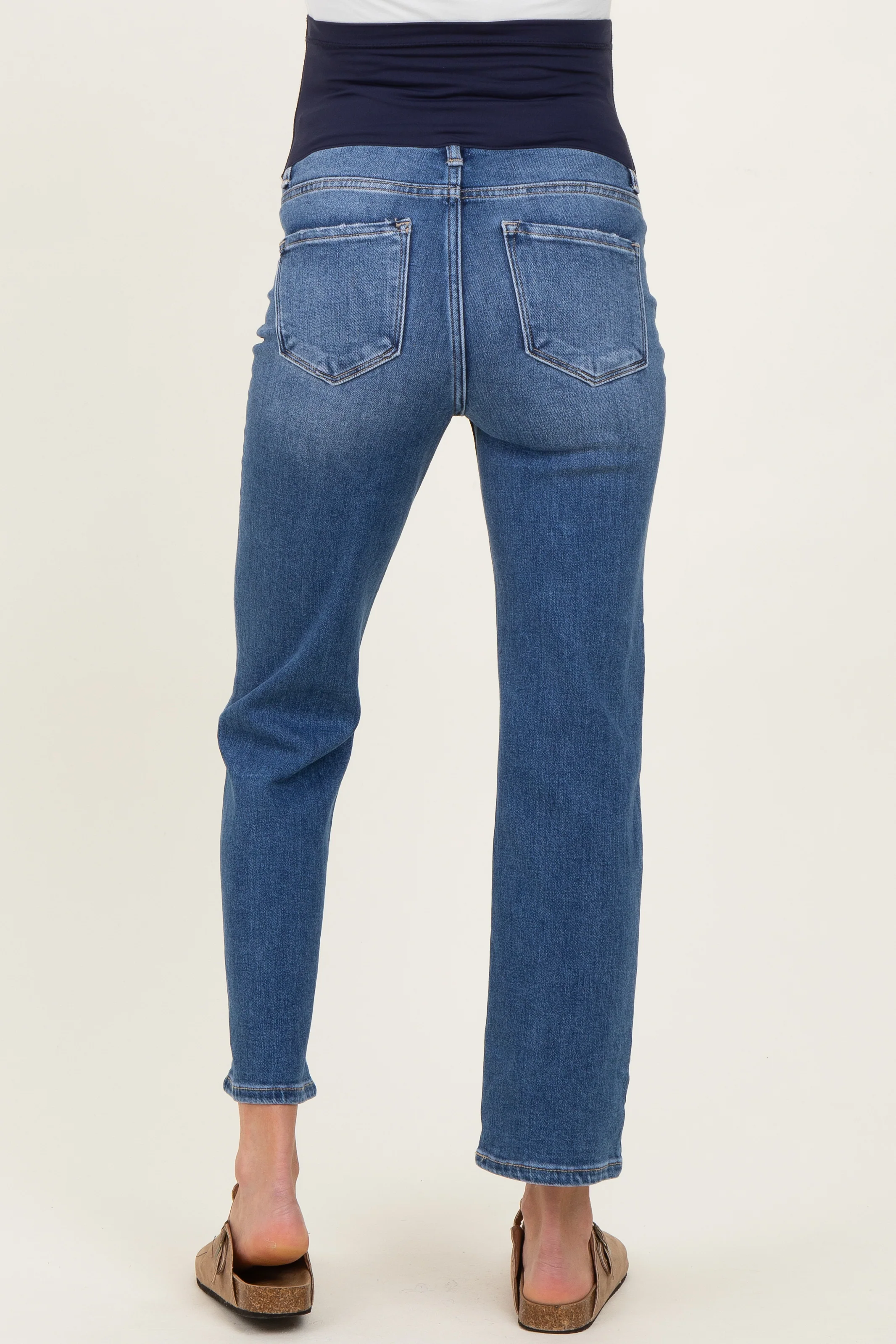 Blue Medium Wash Ankle Straight Leg Maternity Jeans - Image 5