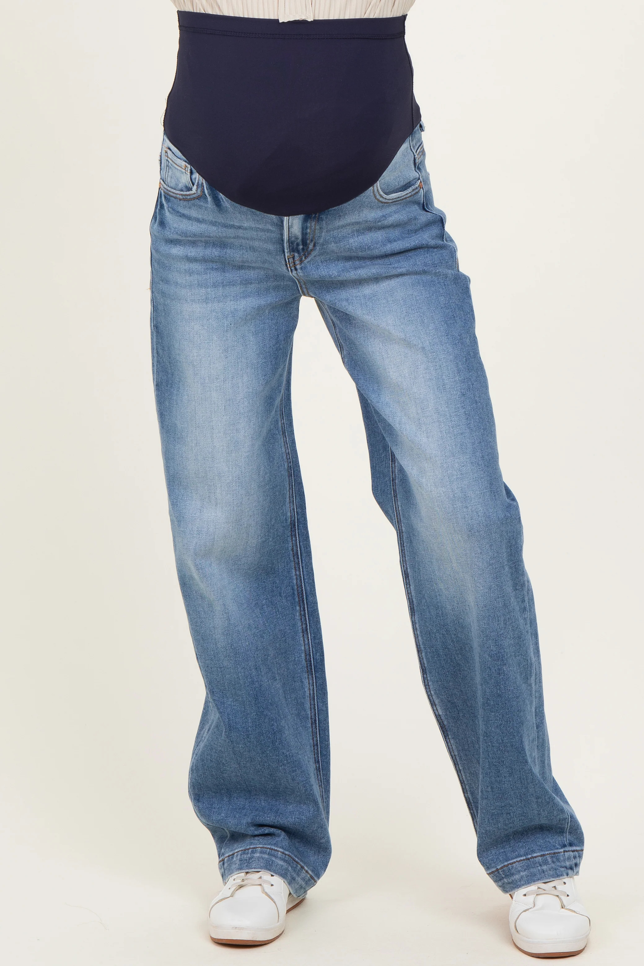 Blue Medium Wash Baggy Straight Leg Maternity Jeans - Image 2
