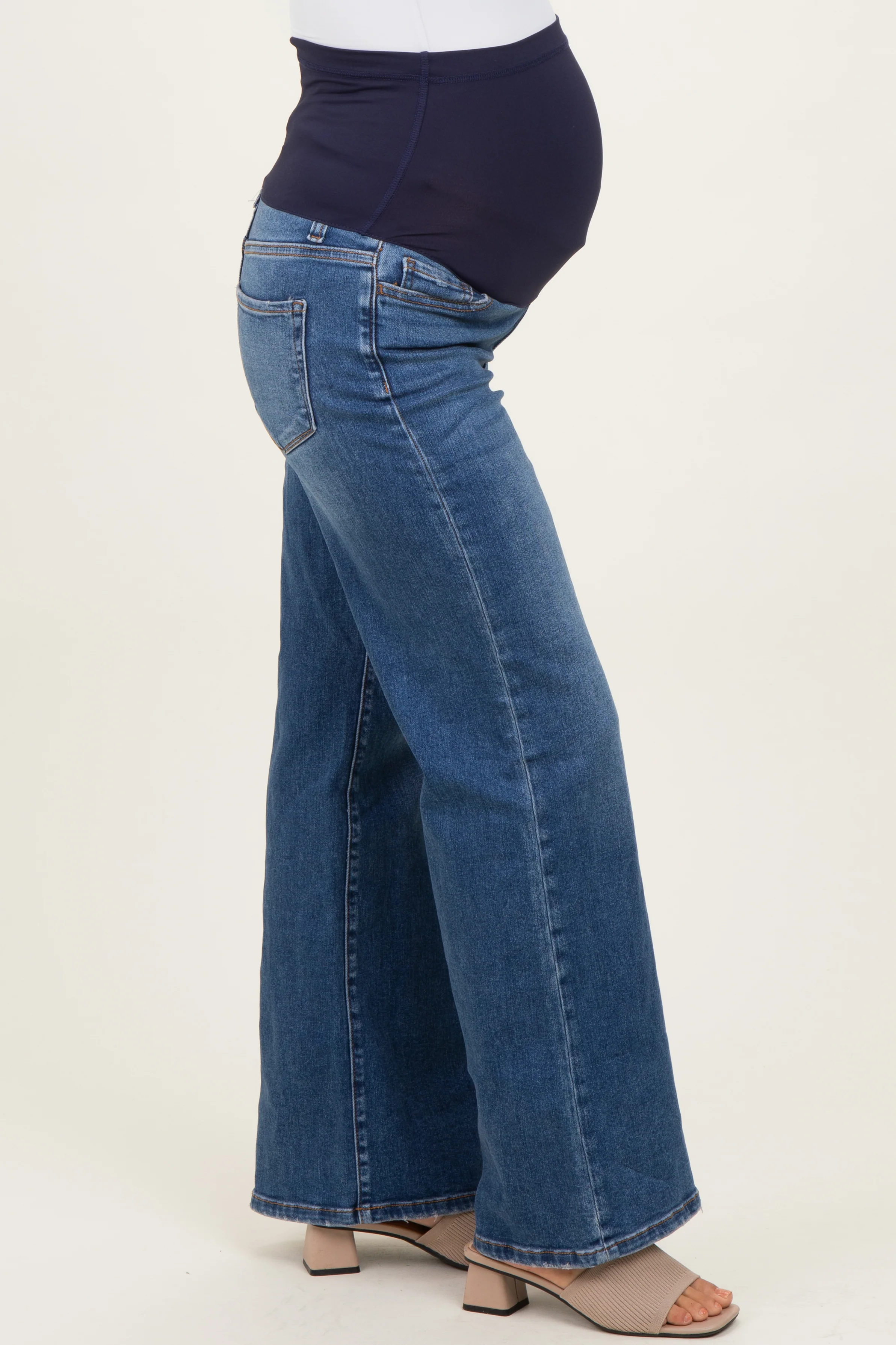 Blue Medium Wash Wide Leg Maternity Jeans - Image 4