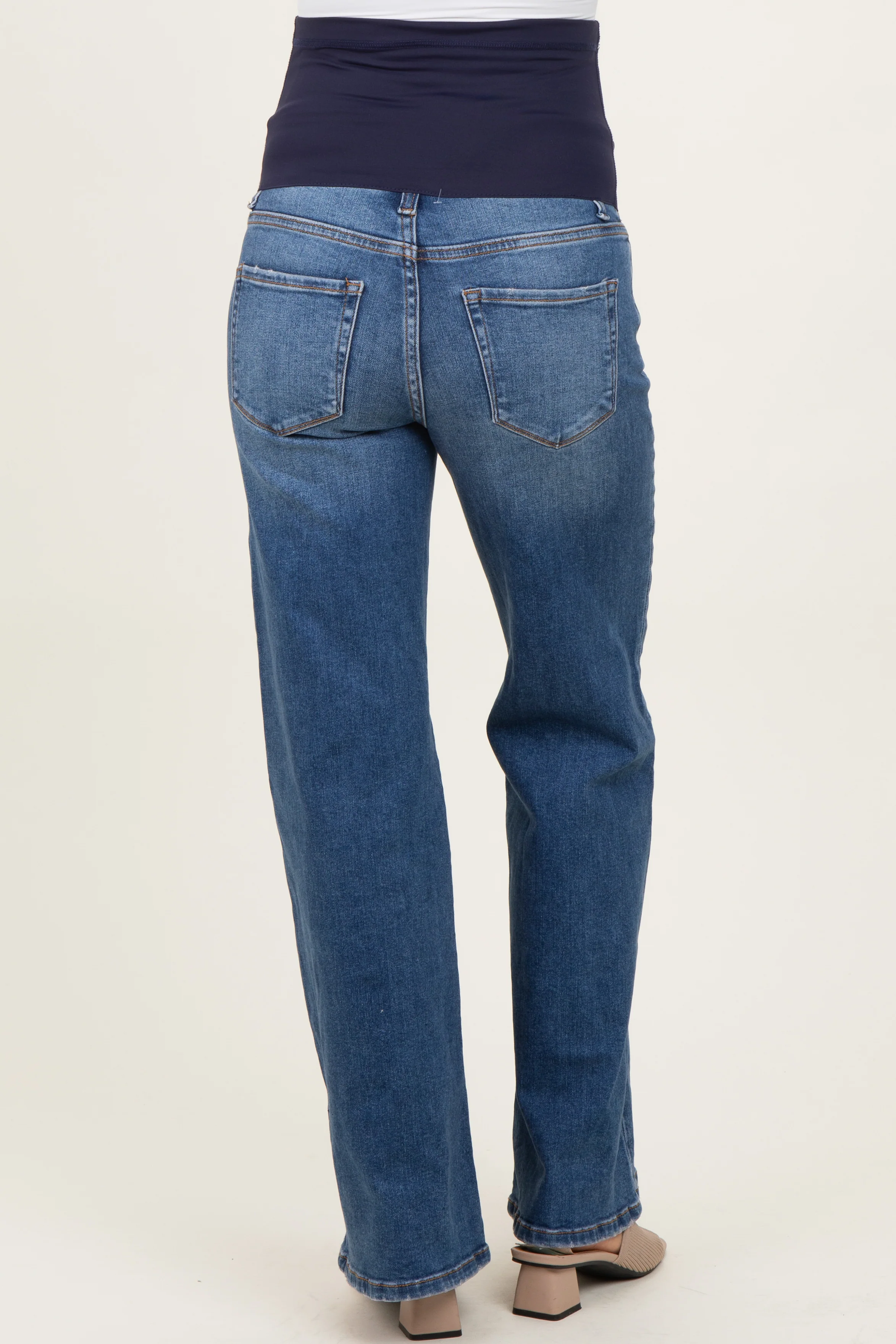Blue Medium Wash Wide Leg Maternity Jeans - Image 5
