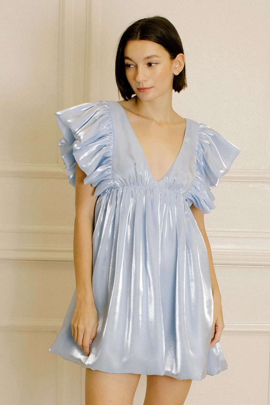 Blue Monochromatic Pastel And Shiny Sheen Mini Dress - Image 4