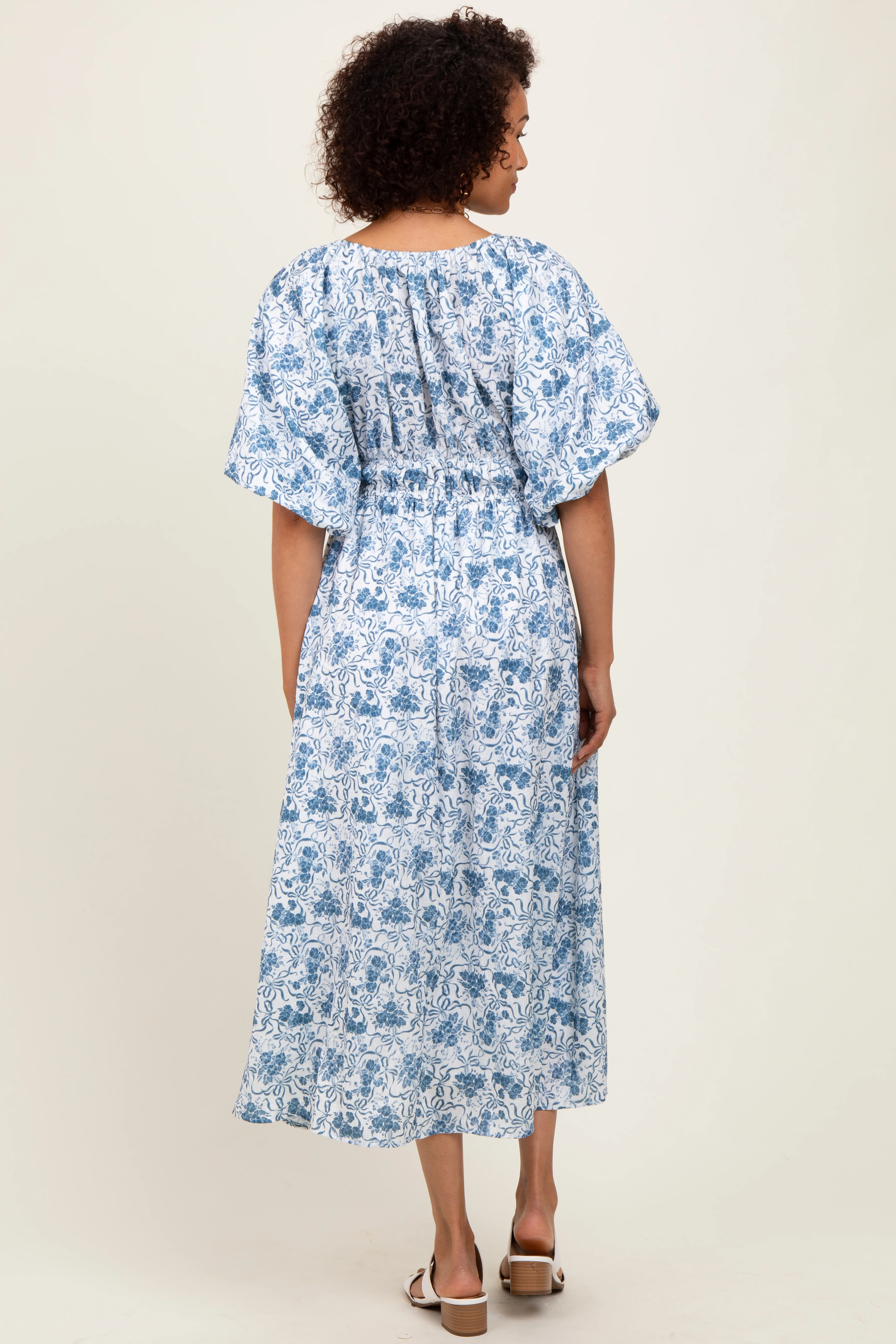 Blue Multi Printed Floral Maxi Dress - Image 4