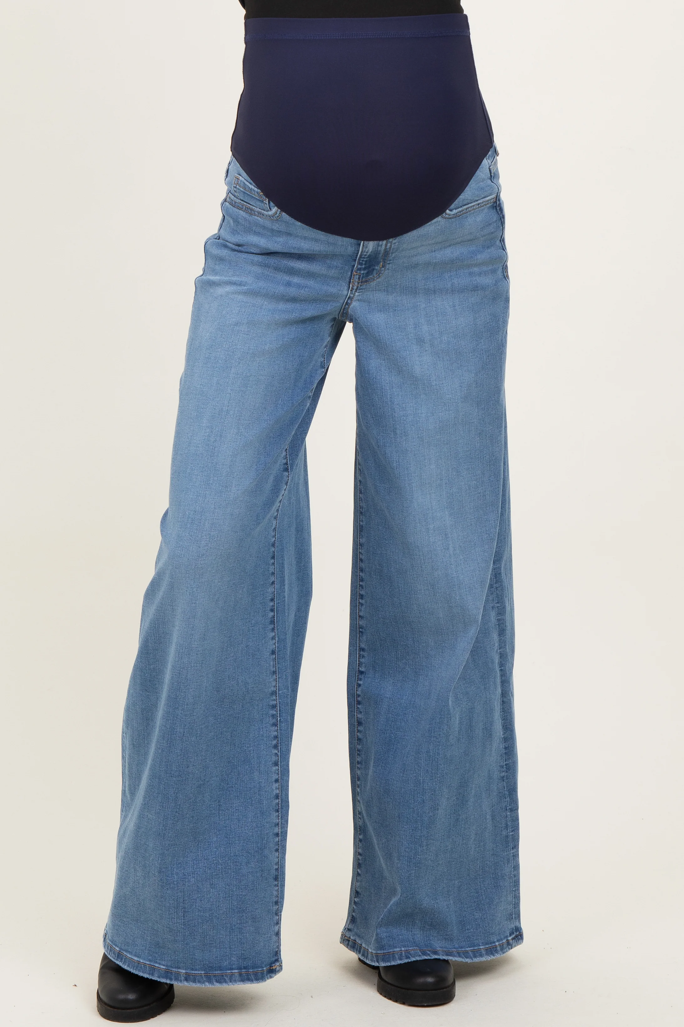 Blue Palazzo Wide Leg Maternity Jeans - Image 3
